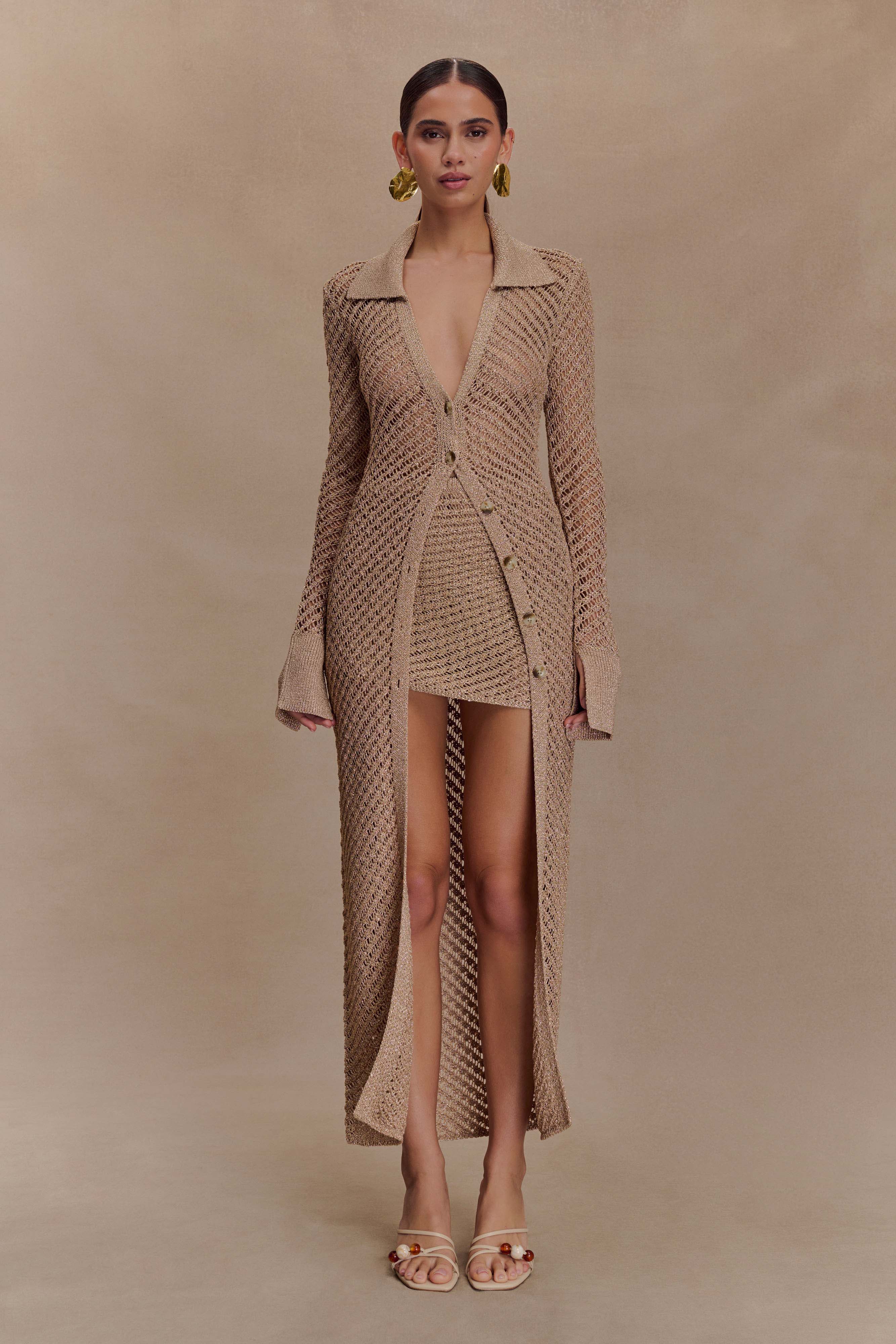 Waverley Metallic Knit Mini Skirt - Gold、mySite、solidvoid