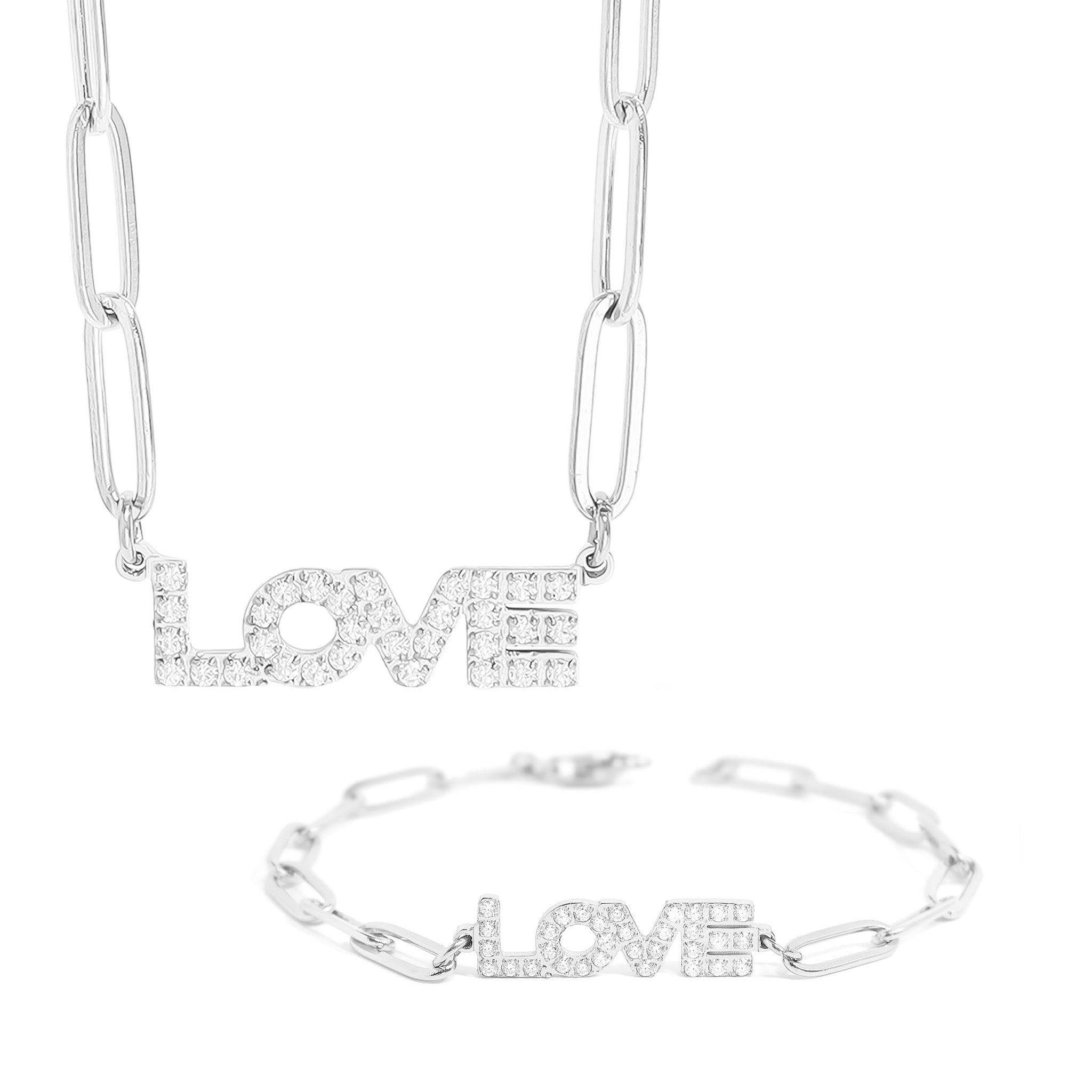 18K Gold PVD Stainless Steel Stone Love Paperclip Chain Set / BND0065、mySite、dreamappss
