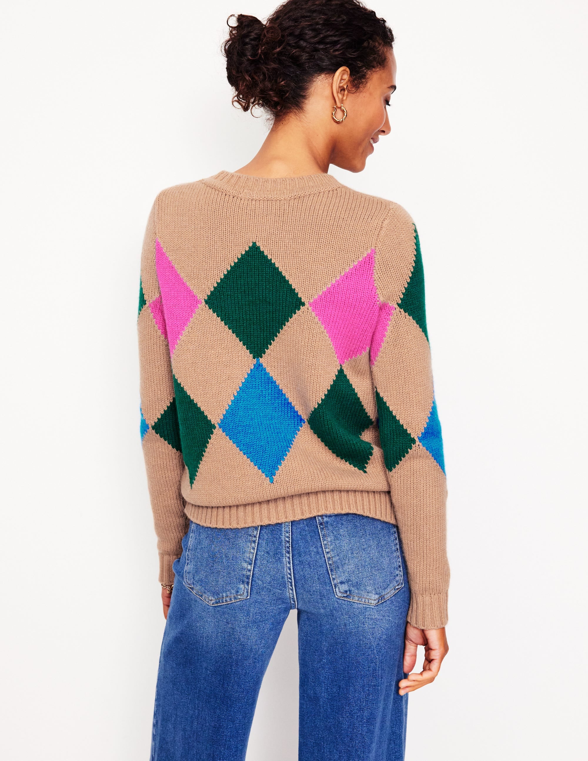  Argyle Crew Neck Jumper-Camel Melange, Multi、mySite、ashleygrahame