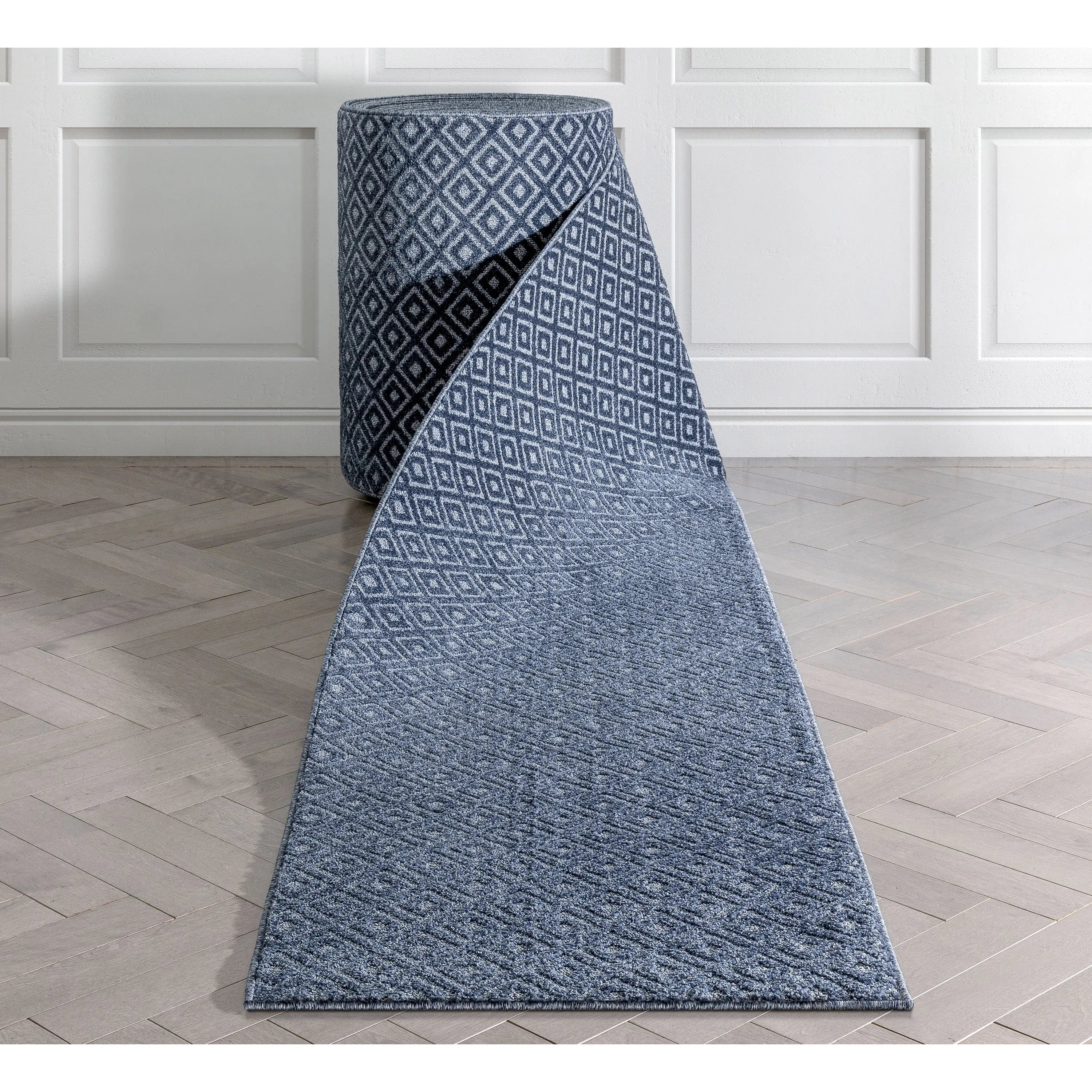 Custom Size Runner Pia Tribal Geometric Diamond Pattern Dark Blue Choose Your Width x Choose Your Length Hallway Runner Rug、mySite、gigharbornorthrealestate