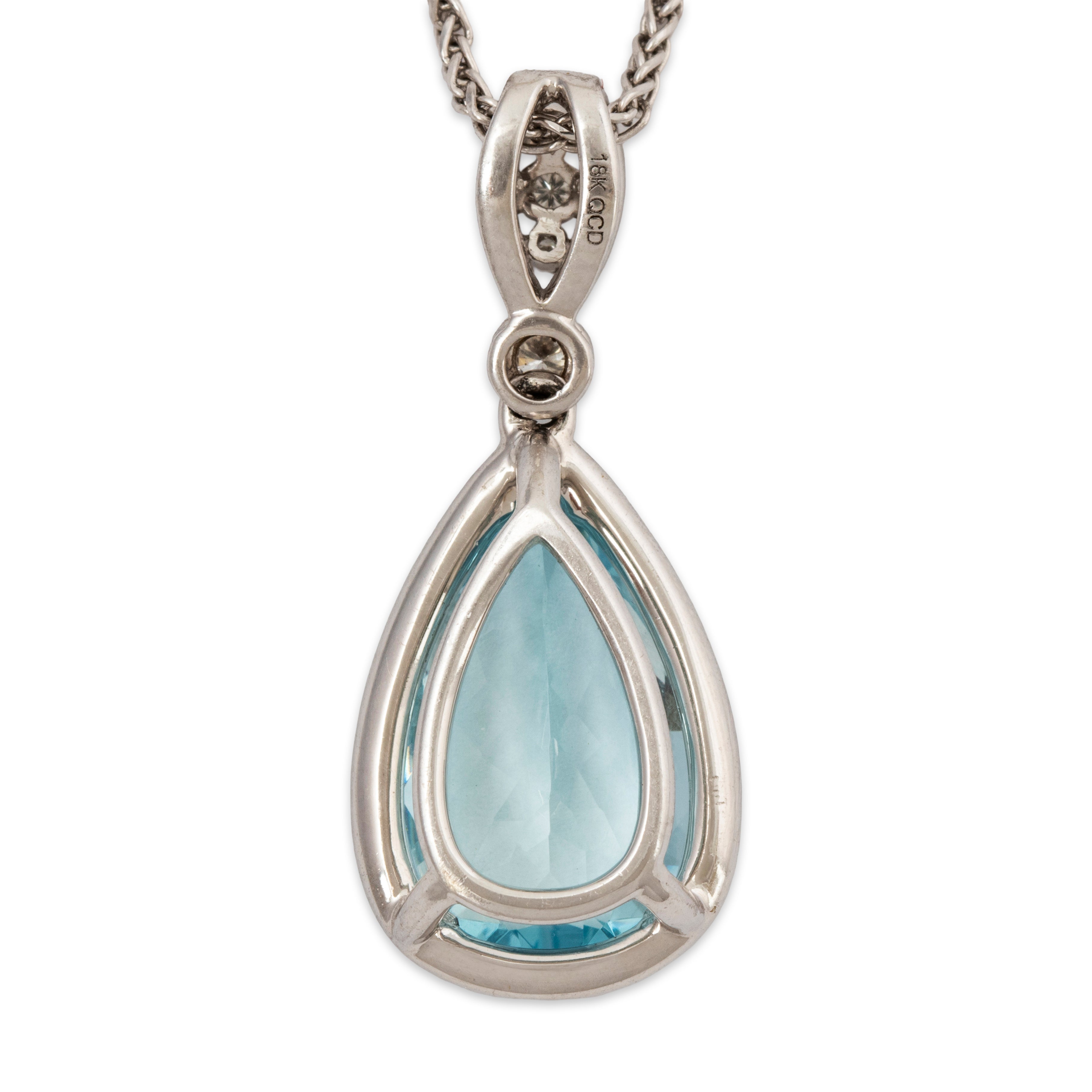 Vintage 18k White Gold 4.8ct Aquamarine Diamond Halo Wheat Chain Necklace 18、mySite、hinf8tx79