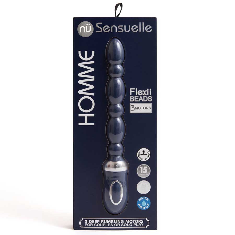 Nu Sensuelle Homme 15 Function Flexii Vibrating Silicone Anal Beads Navy Blue、mySite、bottomscart