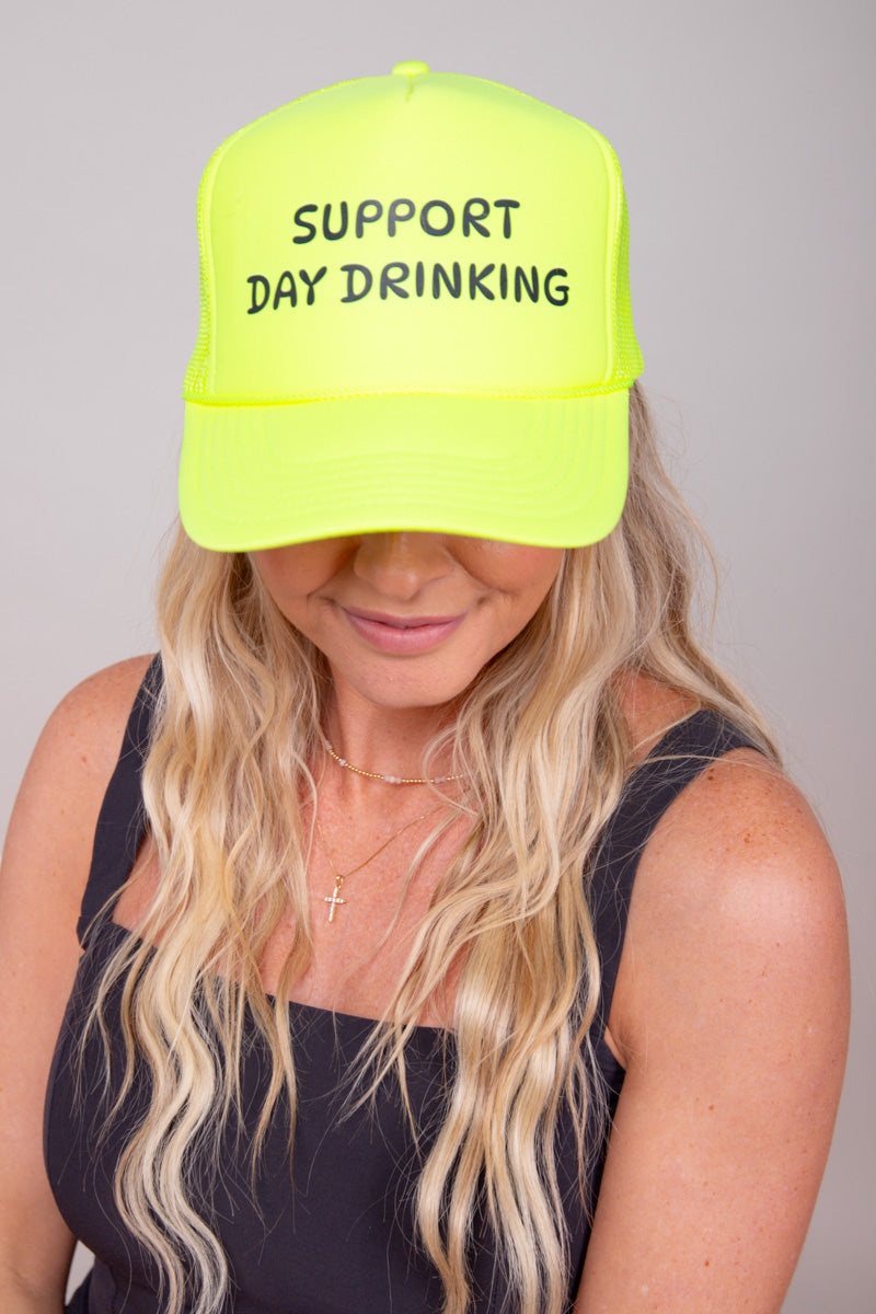 Support Day Drinking Trucker Hat - Neon Yellow、mySite、hinf8tx79