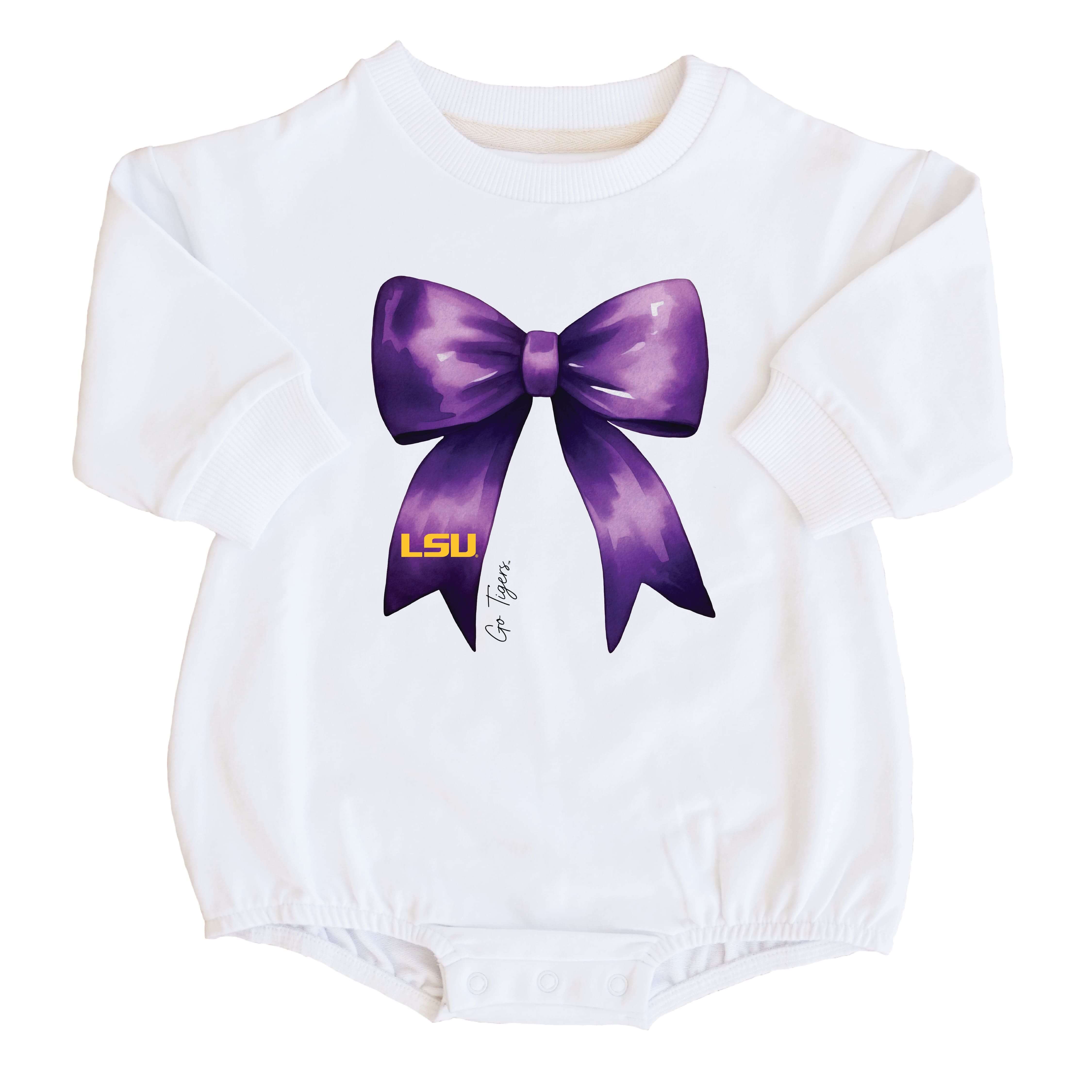  Louisiana State University | Footballs & Bows Graphic Sweatshirt Bubble Romper、mySite、layawaytickets
