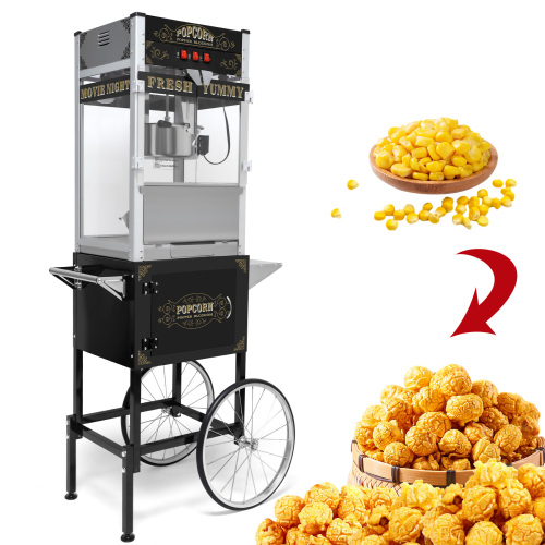  Commercial Popcorn Machine with Cart and 20-Ounce Kettle,Vintage-Style Popper on Wheels with Tempered Glass, Warming Deck, 1440W Popcorn Popper for Parties, Events, and Home Theater (Black)、、yumabirdnaturehistoryfestival