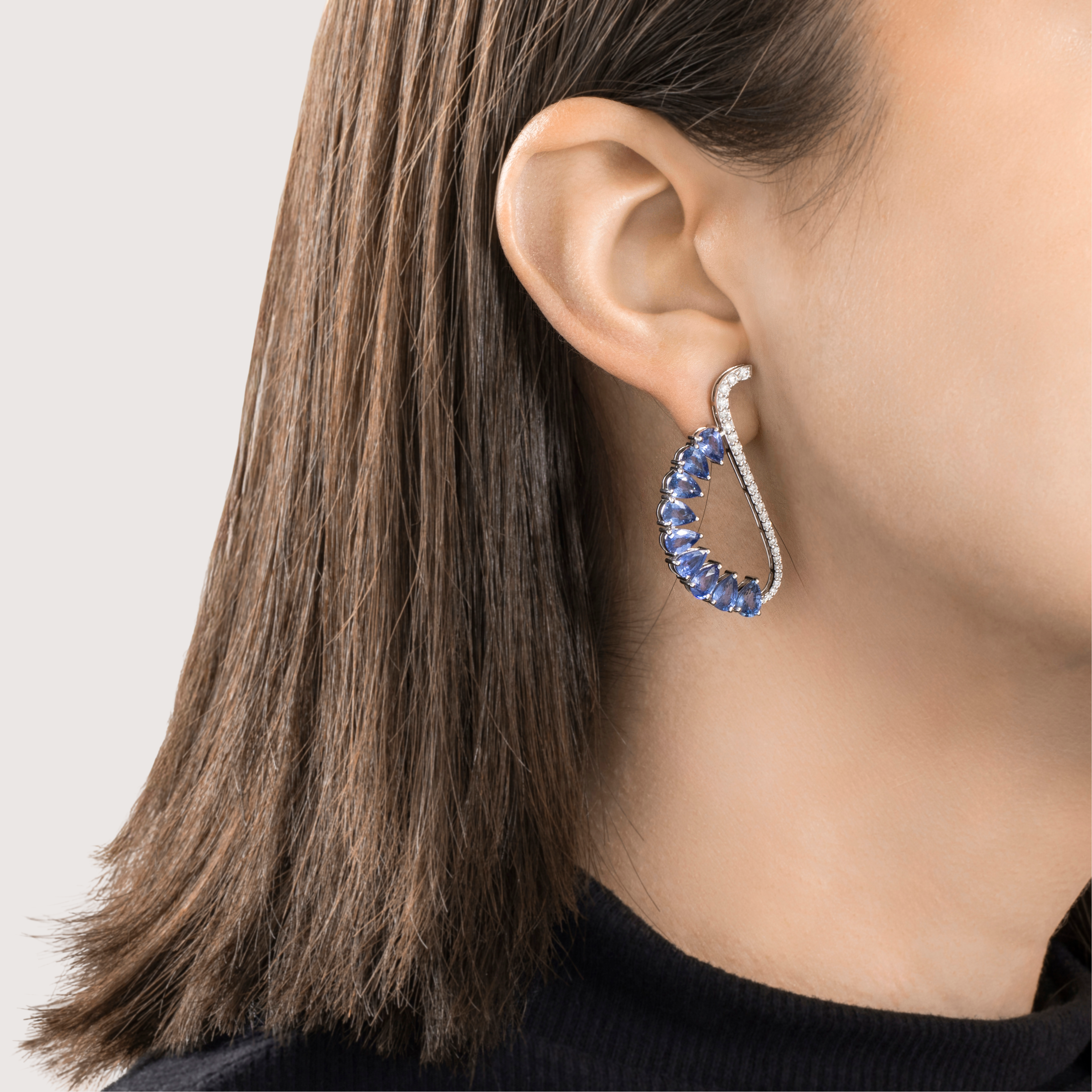 Vintage Large 18k White Gold 7cttw Sapphire .696cttw Diamond Abstract Earrings、mySite、hinf8tx79