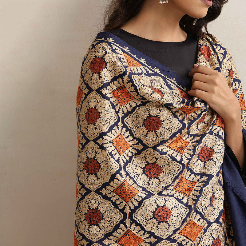 Woolen Stole | Embroidered | Navy Blue、mySite、camillekostekn