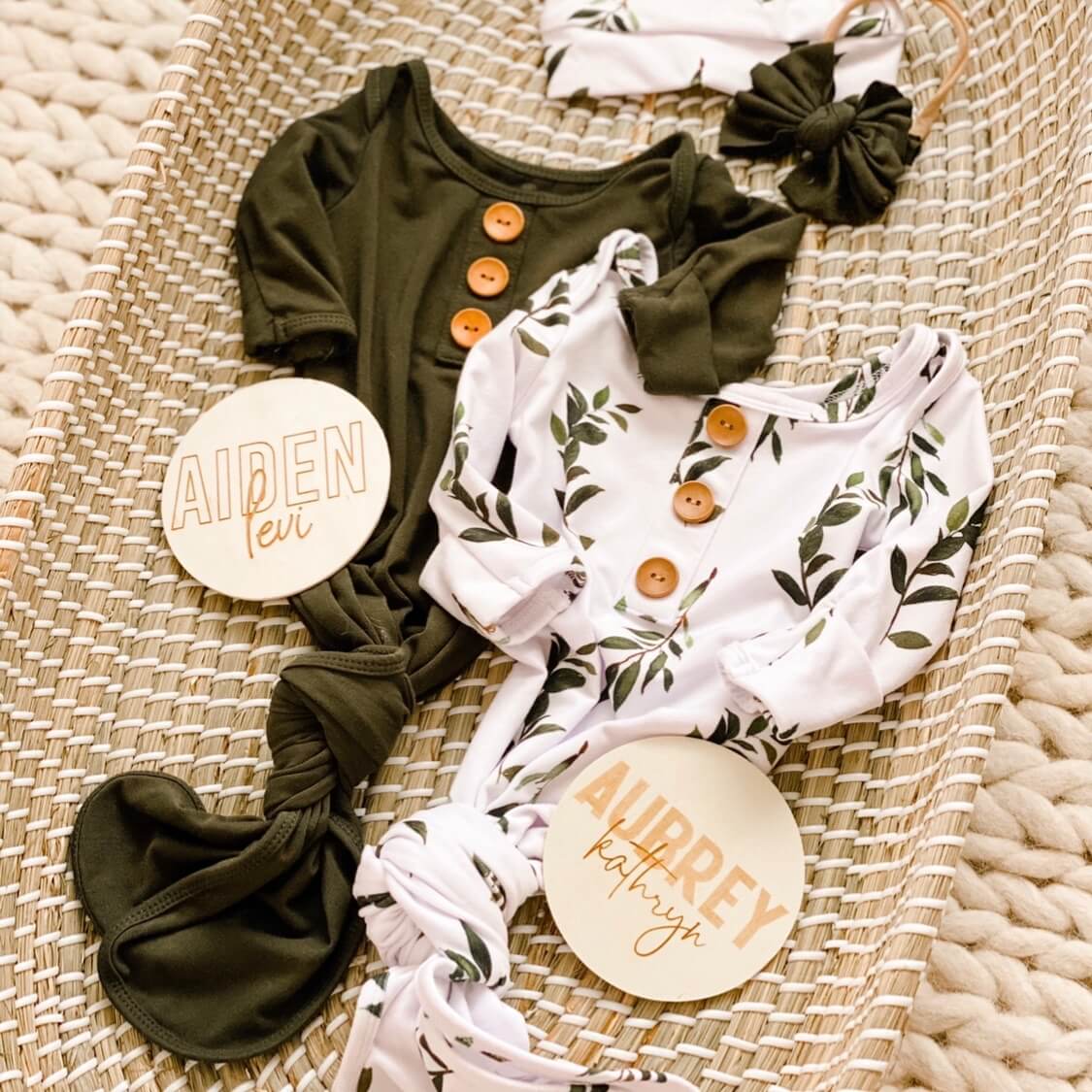  Olive Leaf Newborn Baby Knot Gown & Hat Set、mySite、layawaytickets