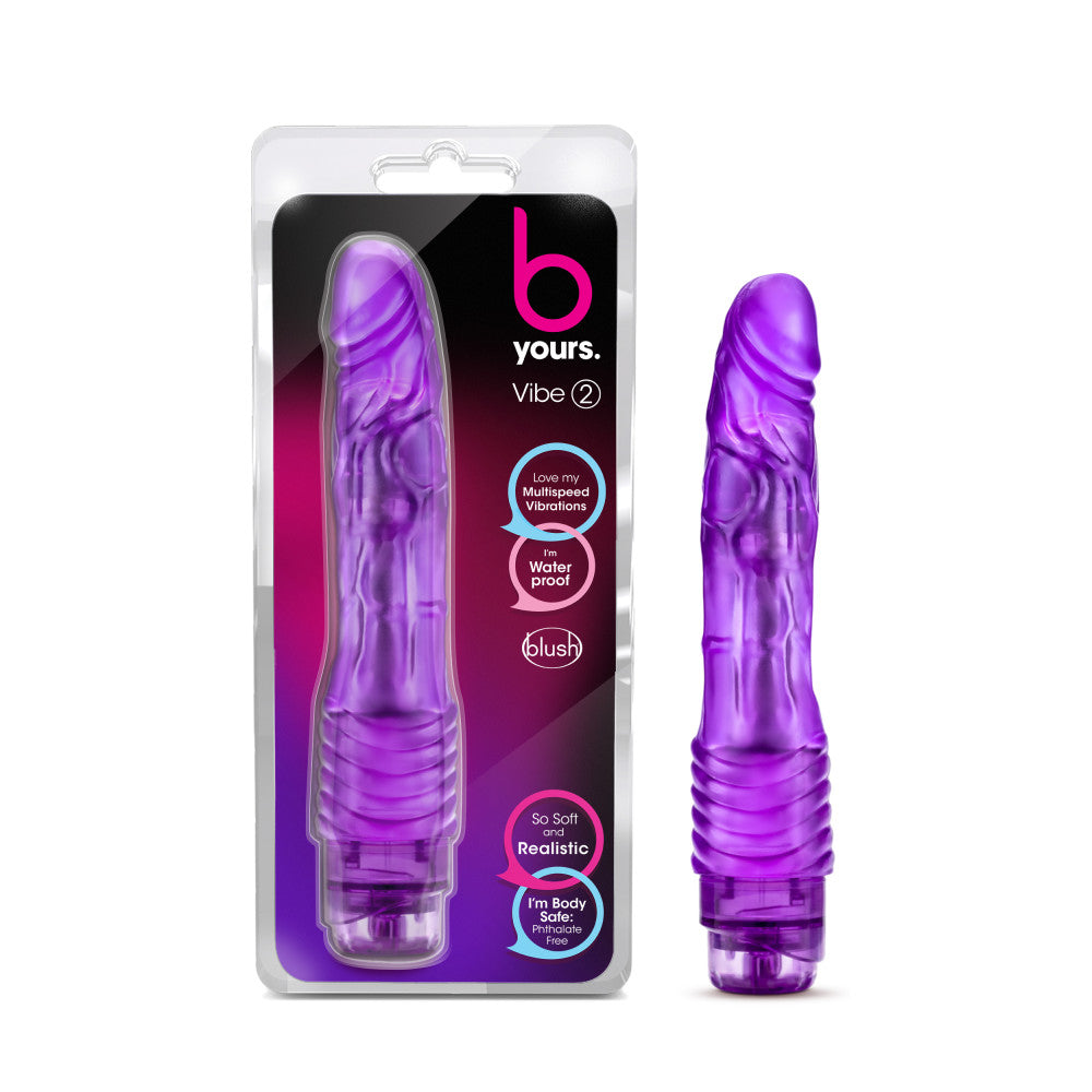 B Yours By Blush® | Vibe #2 Realistic Purple 9-Inch Long Vibrating Dildo、mySite、bottomscart
