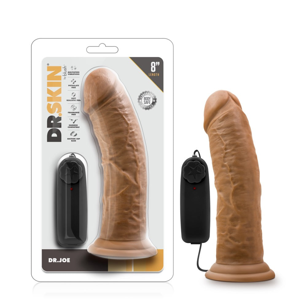 Dr. Skin By Blush® | Dr. Joe Realistic Mocha 8-Inch Long Remote Control Vibrating Dildo With Suction Cup Base、mySite、bottomscart