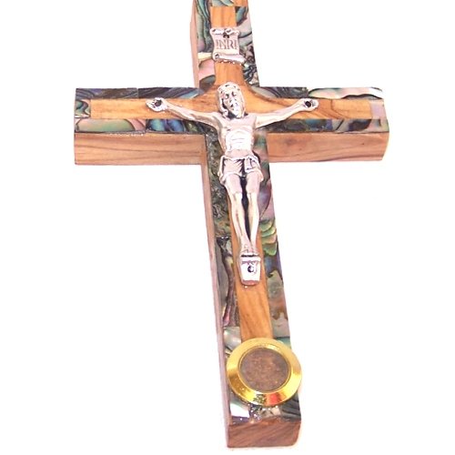  Small grade A Olive wood Latin Style Crucifix with Mother of Pearls decoration ( 12 cm or 4.8 inches )、mySite、elrpsem3k