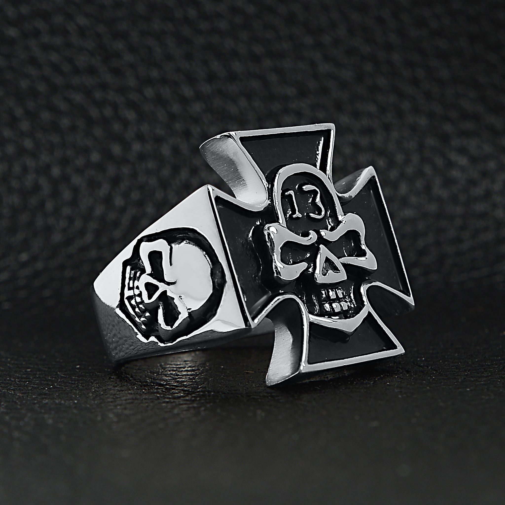 Stainless Steel 13 Skull Maltese Cross Signet Ring / SCR4001、mySite、dreamappss