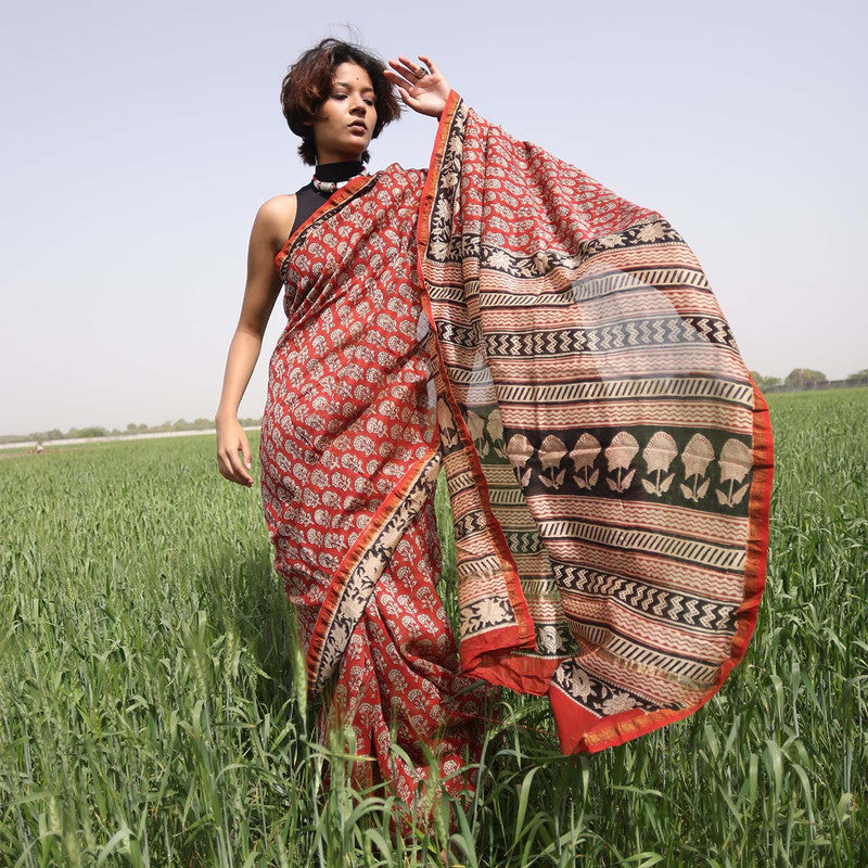 Chanderi Saree | Bagru Printed | Red、mySite、camillekostekn
