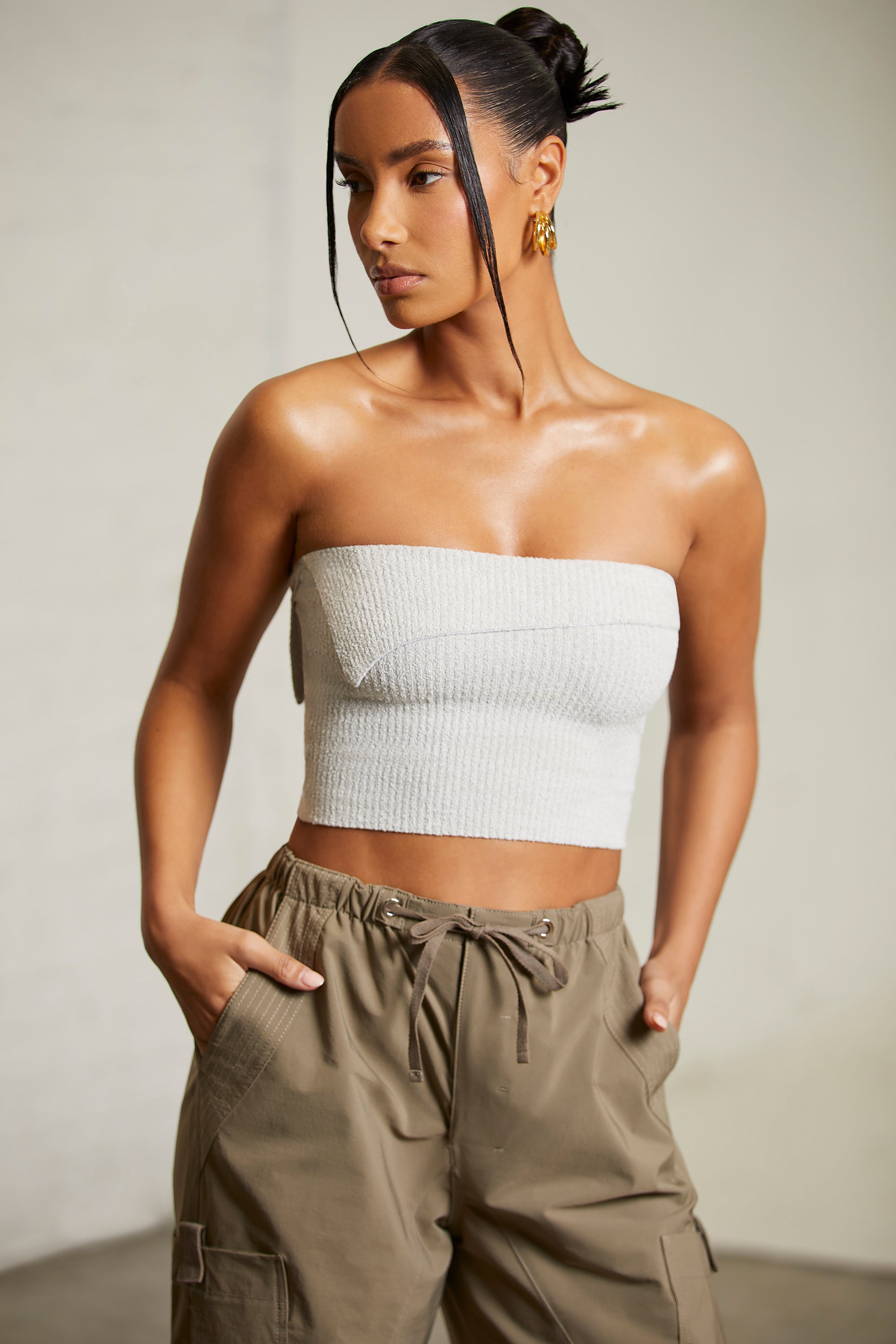 Overlap Bandeau Crop Top in Grey、mySite、solidvoid
