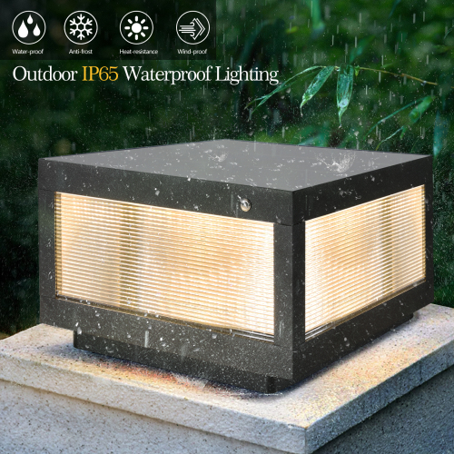 12" Black Solar Powered LED Post Cap Light, Modern Outdoor LED Fence Light for Pathways, Decks, and Patios (2-Pack)、、eastwooduniform