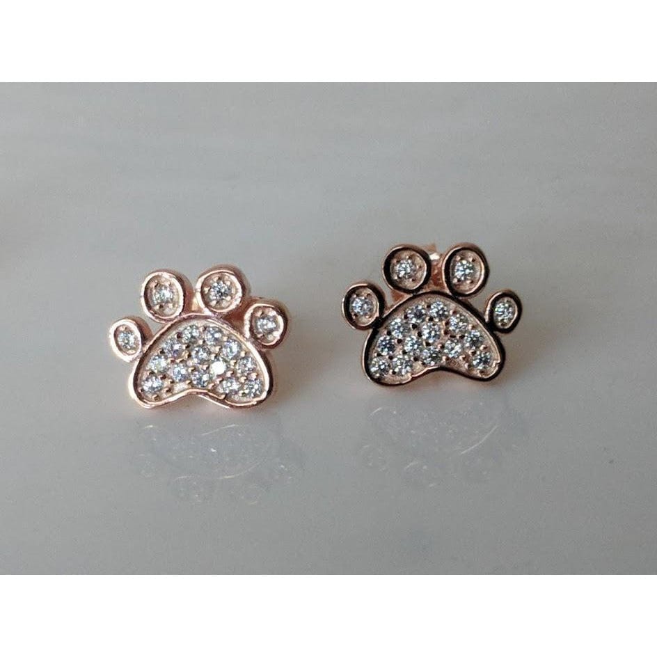 Pet Paw Earrings with Sparkling Cubic Zirconia in Solid Sterling Silver, Beautiful!、mySite、g9winljtr