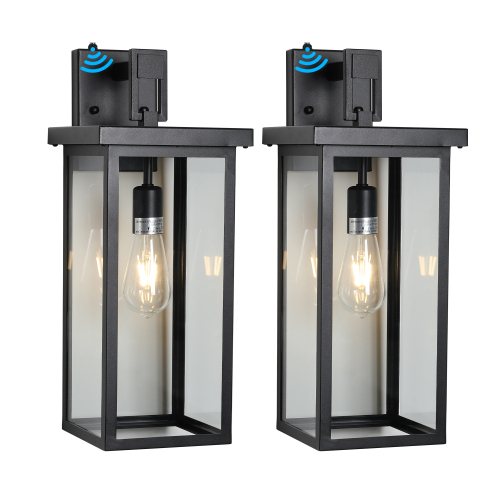 2-Pack 22.0" Outdoor Wall Lantern with Dusk to Dawn Sensor, Matte Black Finish, Clear Glass Panels, Weatherproof Exterior Light for Porch, Patio, Garage, 2-Light Design (Bulb Not Included)、、eastwooduniform