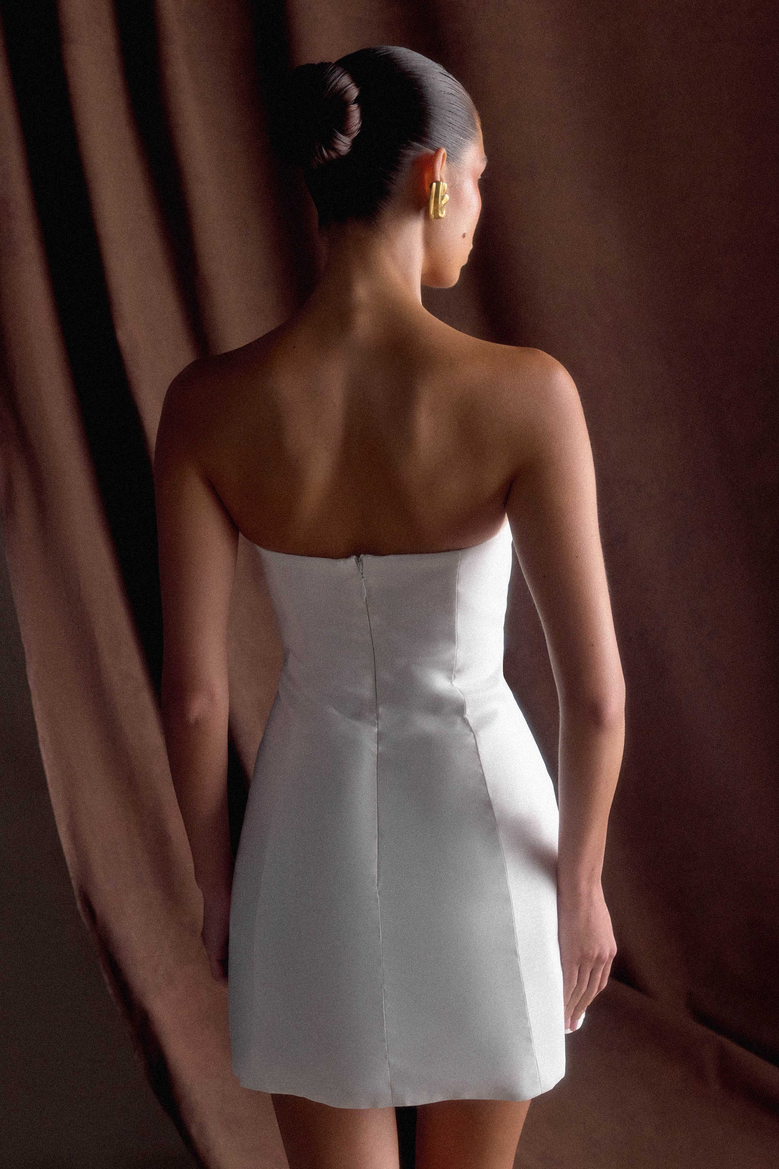 Leslie Gathered Taffeta Mini Dress - White、mySite、solidvoid