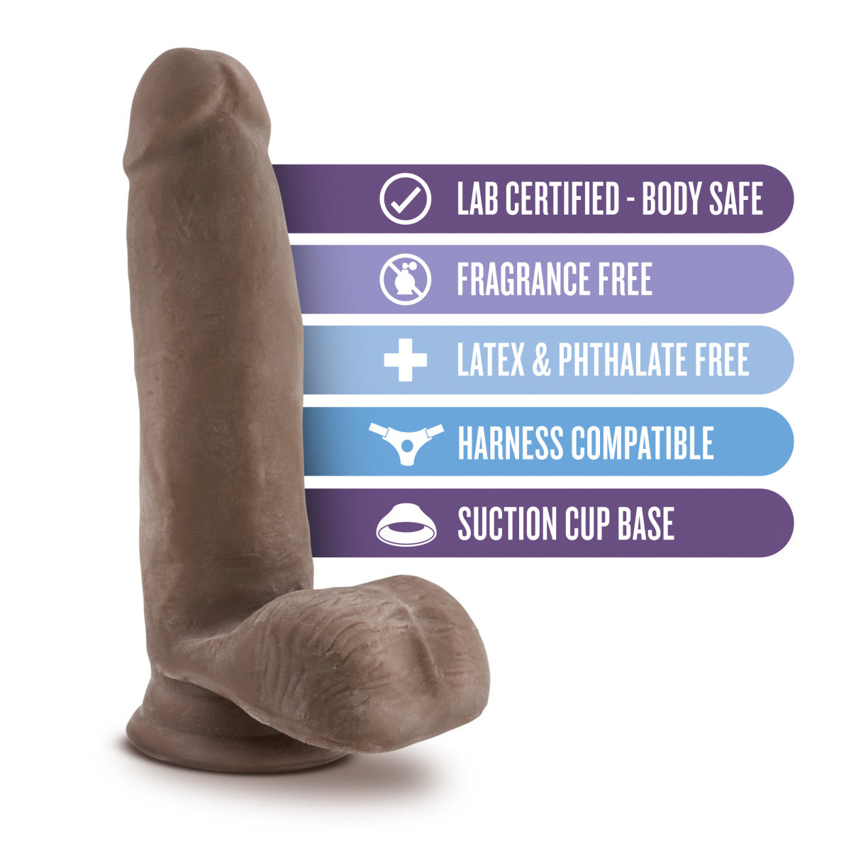 Au Naturel By Blush® | Realistic Chocolate 7-Inch Long Dildo With Balls & Suction Cup Base、mySite、bottomscart