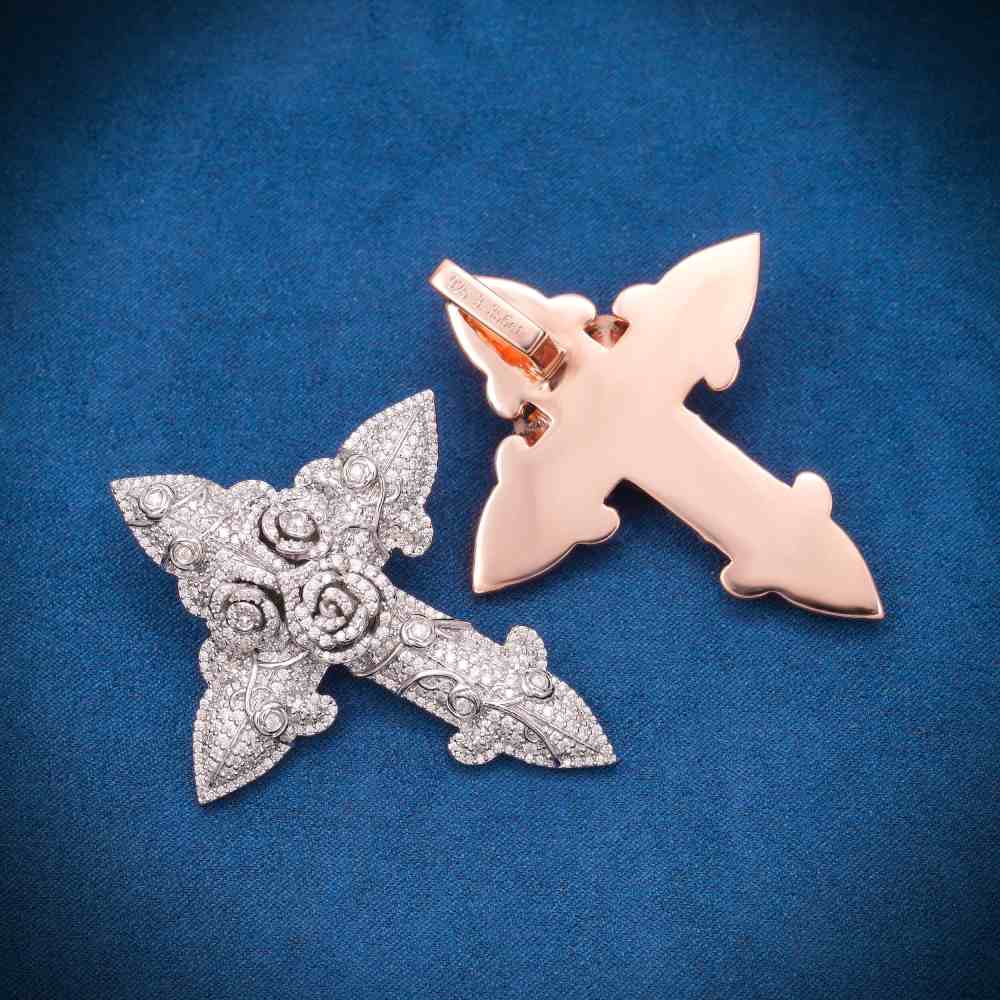 Moissanite Flower Cross Pendant 14K Gold、mySite、hinf8tx79