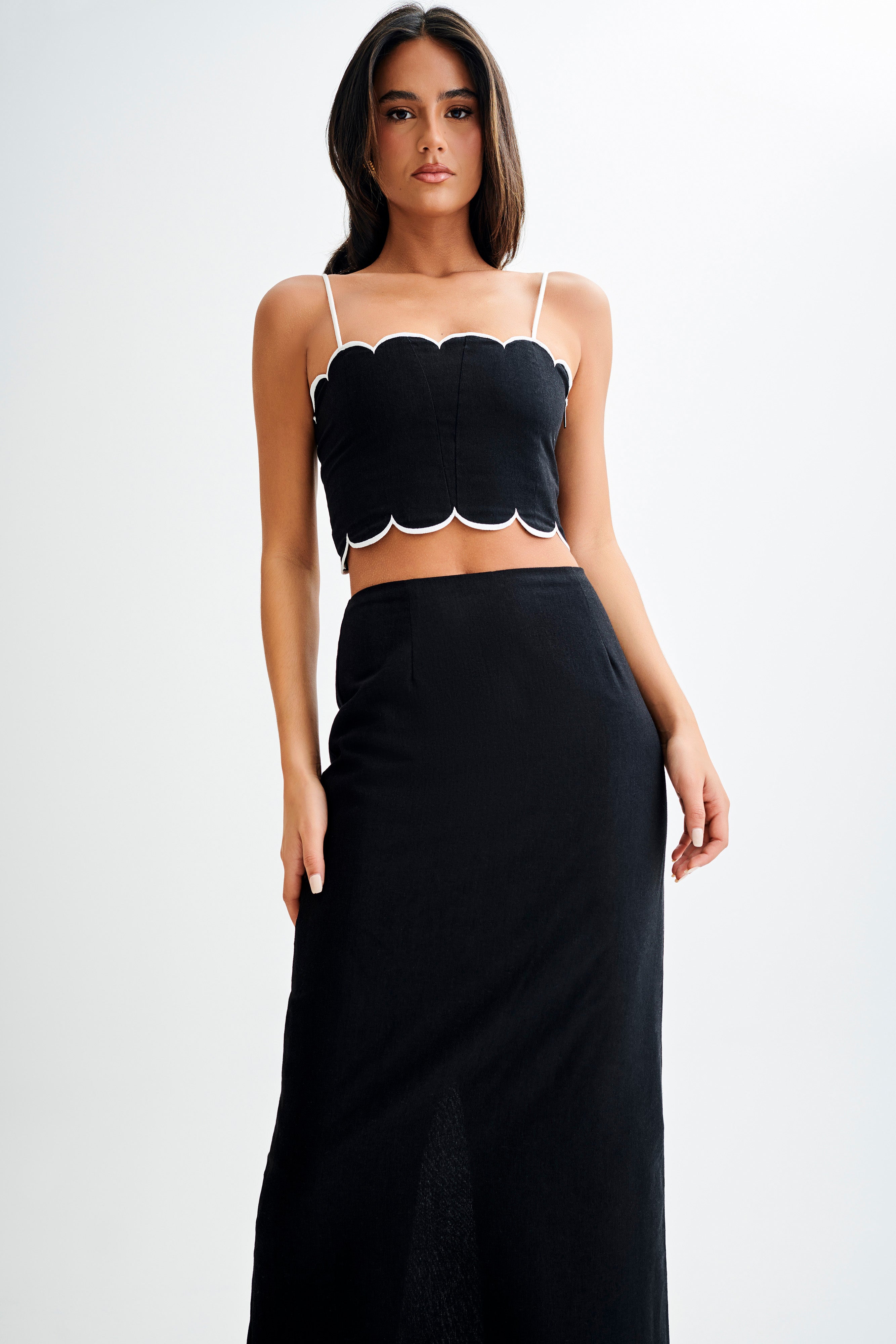 Alessio Scalloped Linen Top - Black、mySite、solidvoid