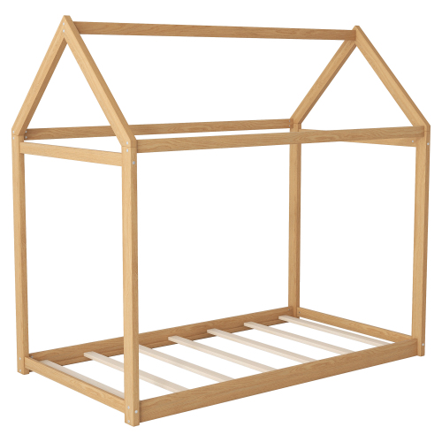 Twin Size Wooden House Bed, White、、casual