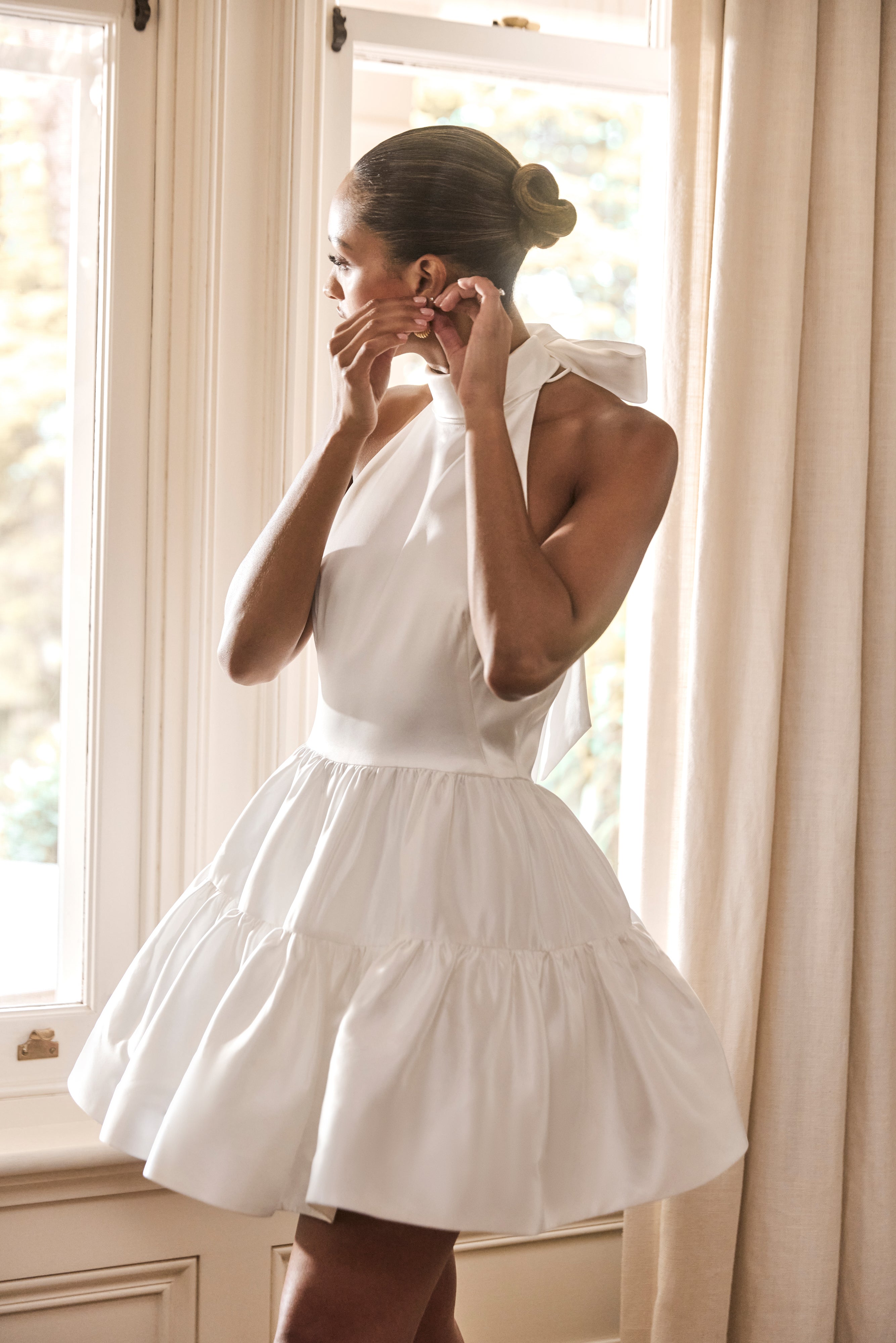 Dorota Satin Halter Mini Dress - White、mySite、solidvoid