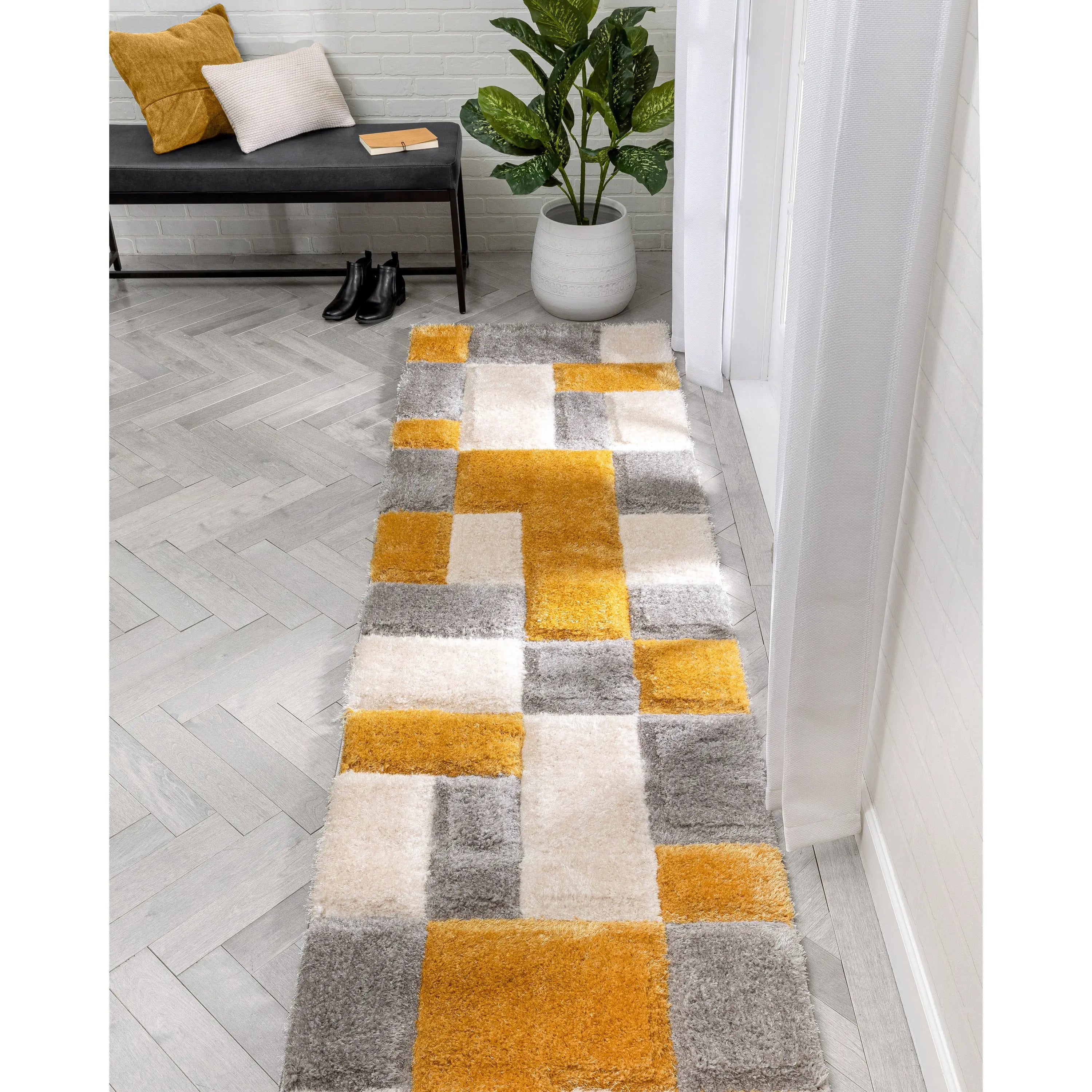 Escondido Yellow Modern Geometric 3D Textured Shag Rug By Chill Rugs、mySite、gigharbornorthrealestate