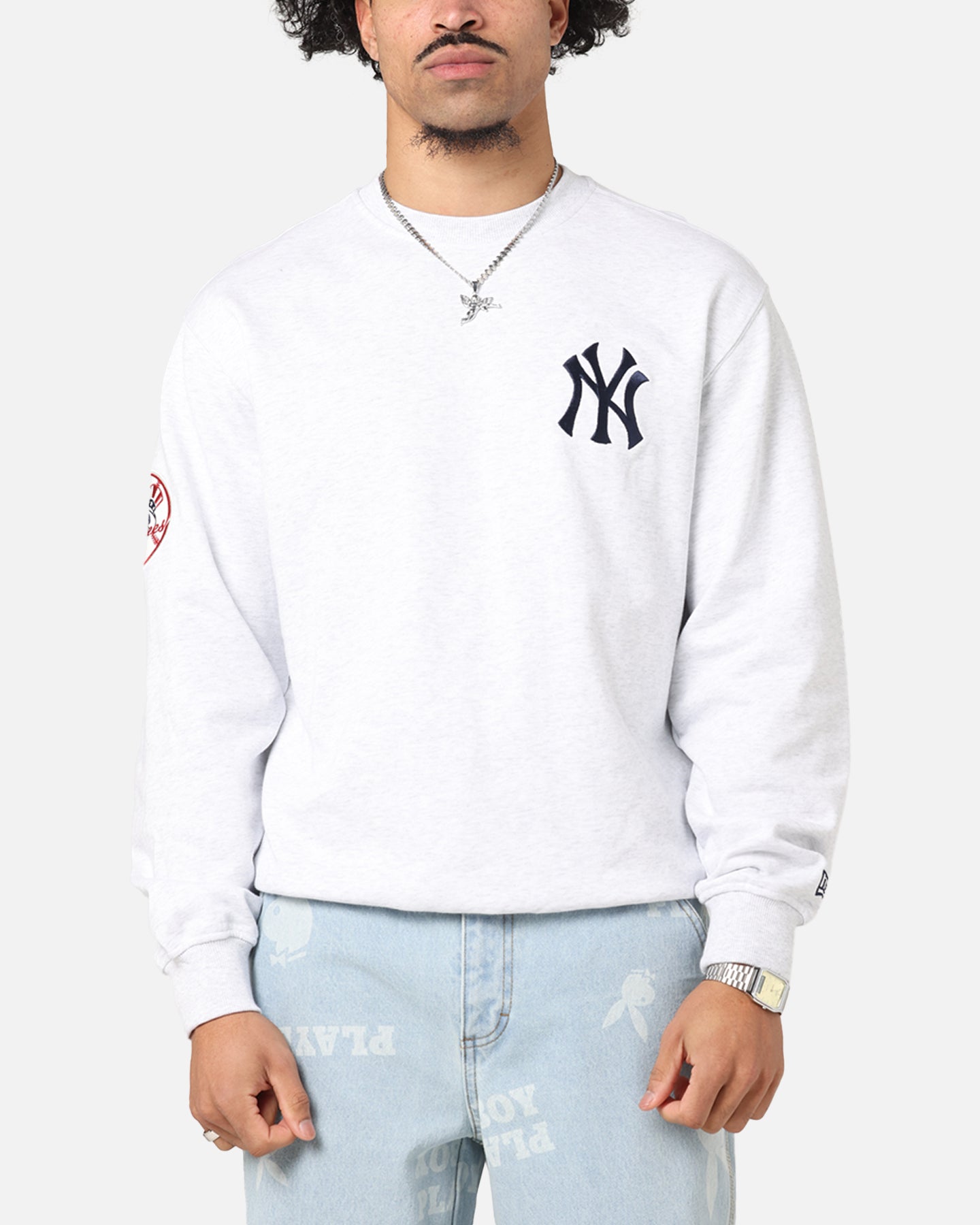 New Era New York Yankees MLB Team Logo Crewneck Grey、mySite、zt4zffjzw