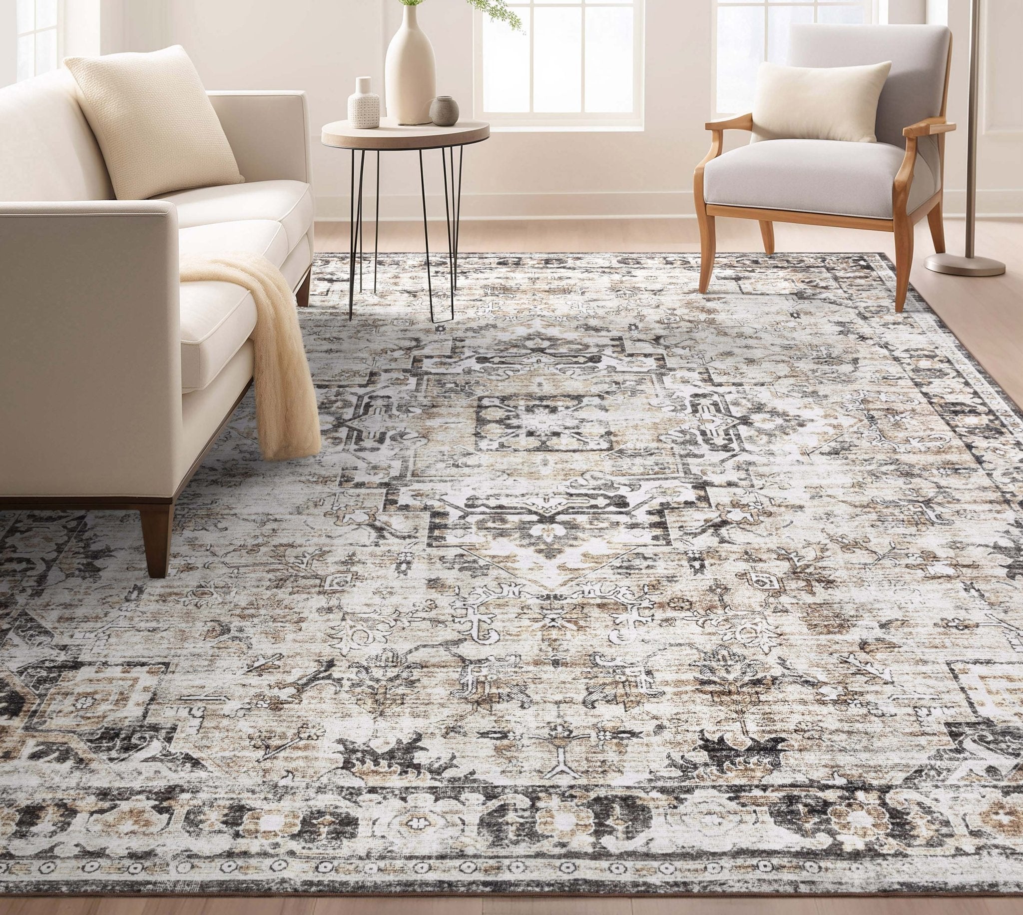 Elle Basics Rendezvous Vintage Medallion Easy-Clean Washable Non-Slip Rug by Well Woven、mySite、gigharbornorthrealestate