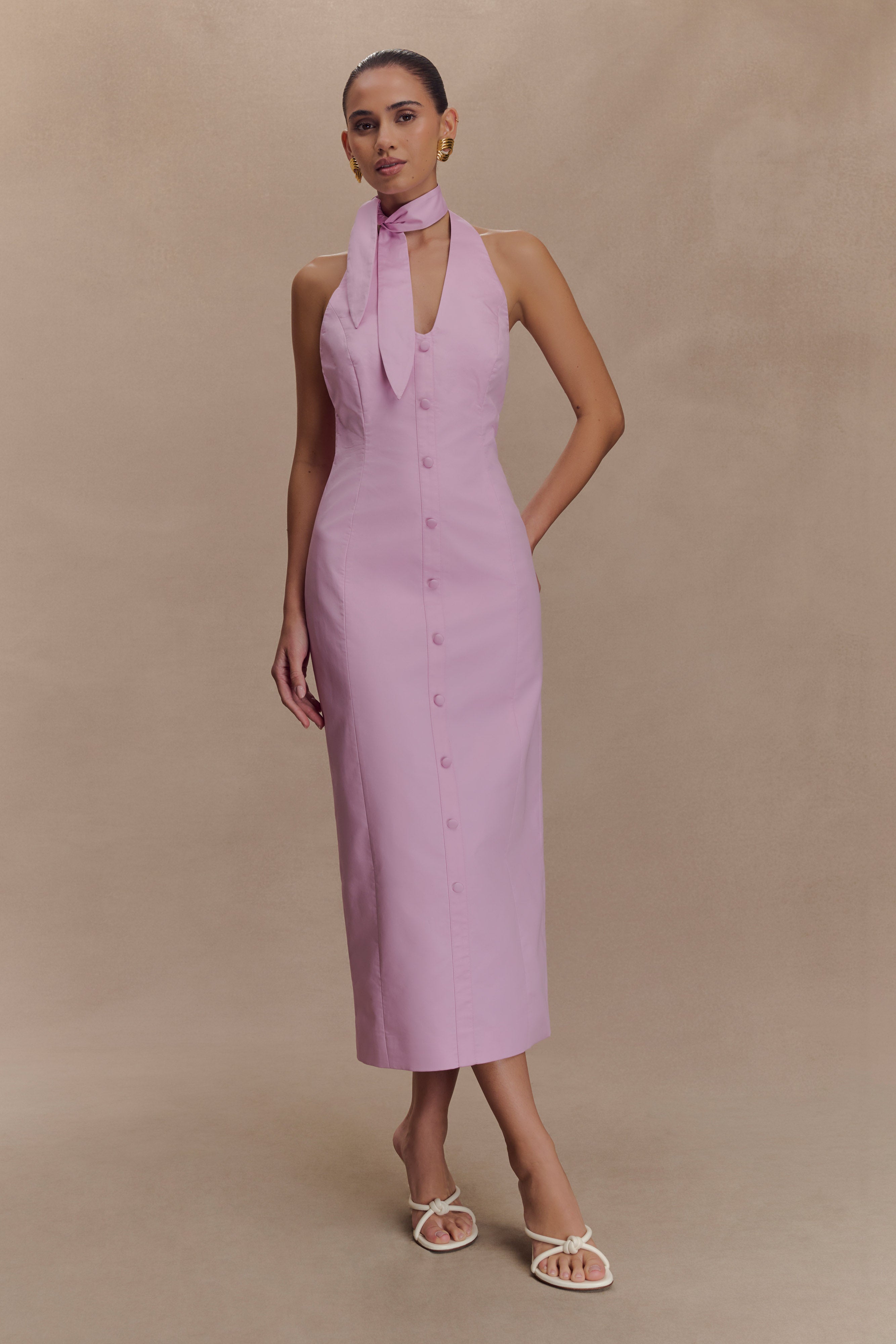 Simona Halter Neck Midi Dress - Blush Pink、mySite、solidvoid