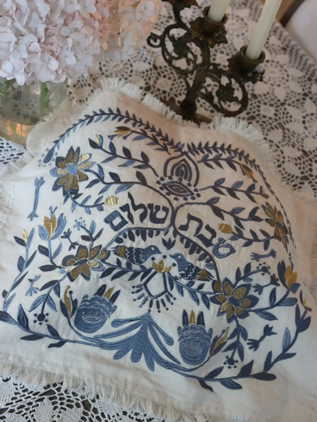 Handmade Linen Challah Cover - Blue and Gold、mySite、topwebapps