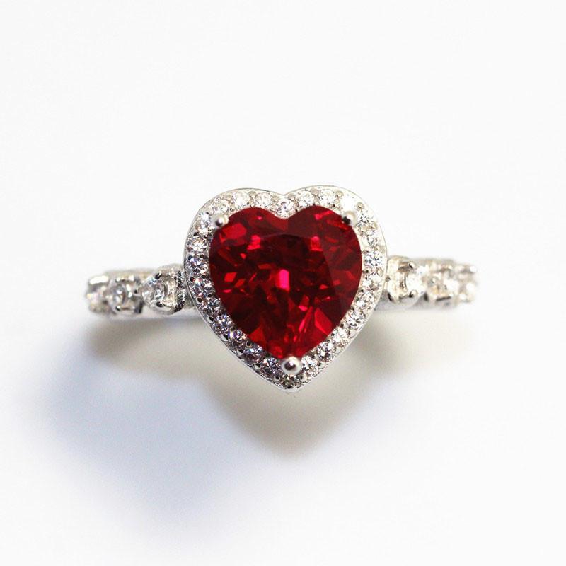 Deep Red Created Ruby and CZ Heart Ring in 925 Sterling Silver, So Romantic!、mySite、g9winljtr
