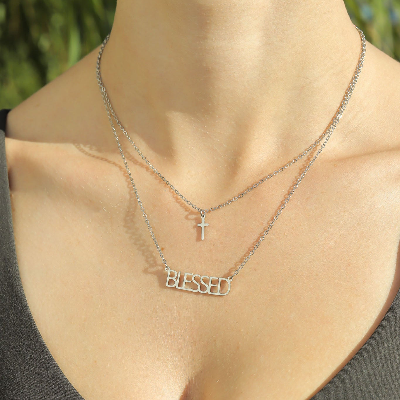 18K Gold PVD Stainless Steel Blessed Layered Cross Charm Necklace / SBB0323、mySite、dreamappss