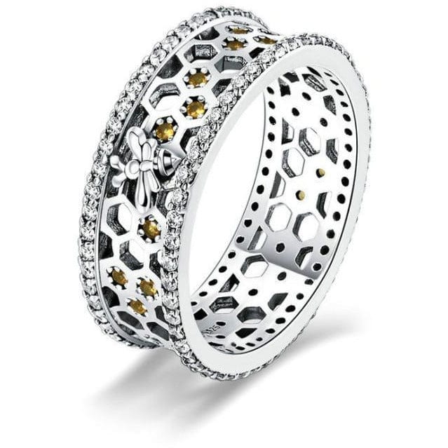 Honey Bee Honeycomb Ring in 925 Sterling Silver、mySite、g9winljtr