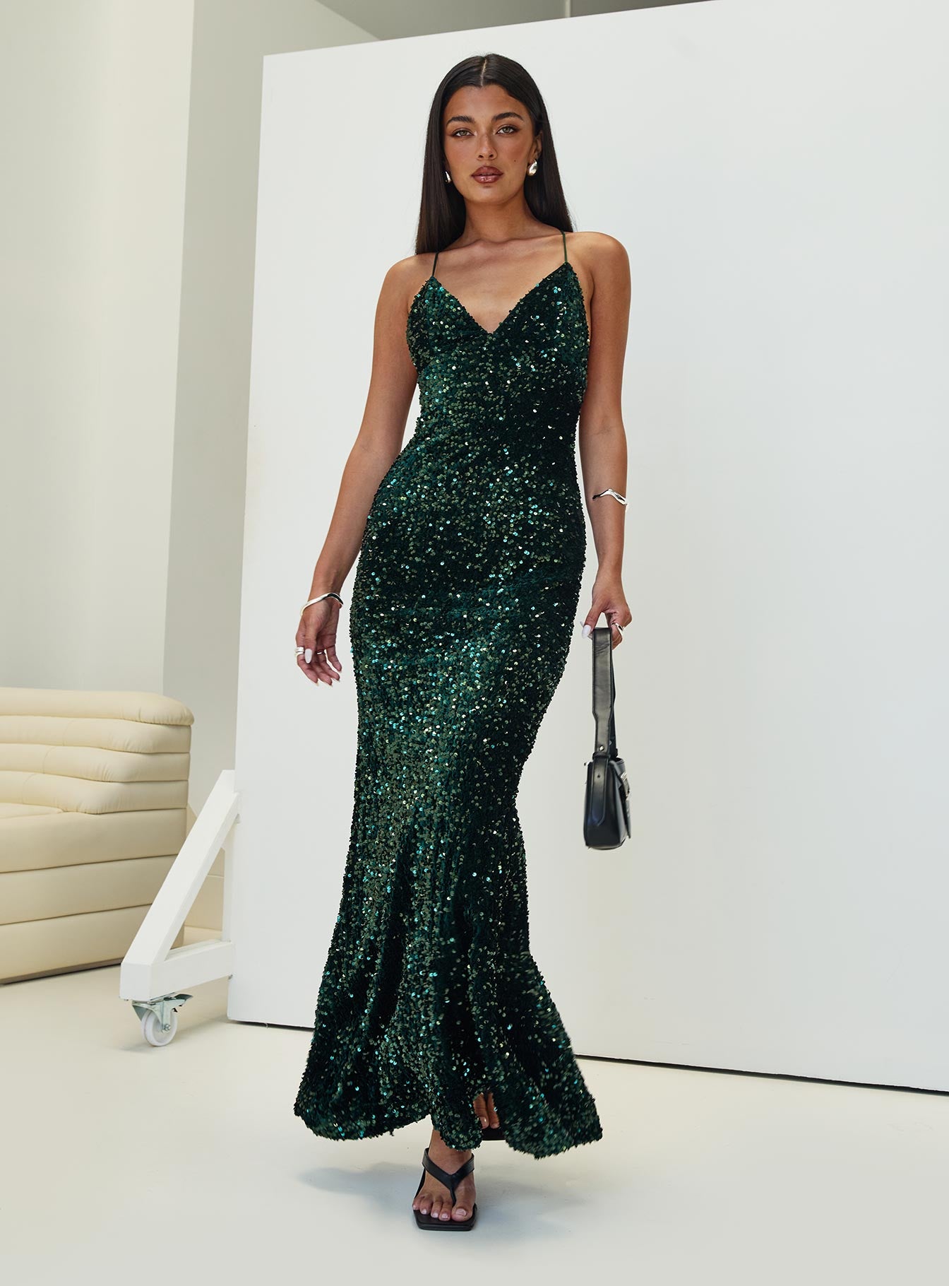 Charlette Sparkle Maxi Dress Dark Green、mySite、solidvoid