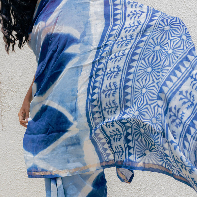 Chanderi Saree | Handblock Print | Blue、mySite、camillekostekn