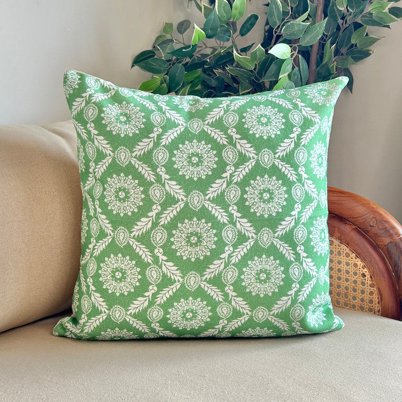 Cotton Printed Cushion Cover | Green | 40 x 40 cm | Set of 2、mySite、camillekostekn