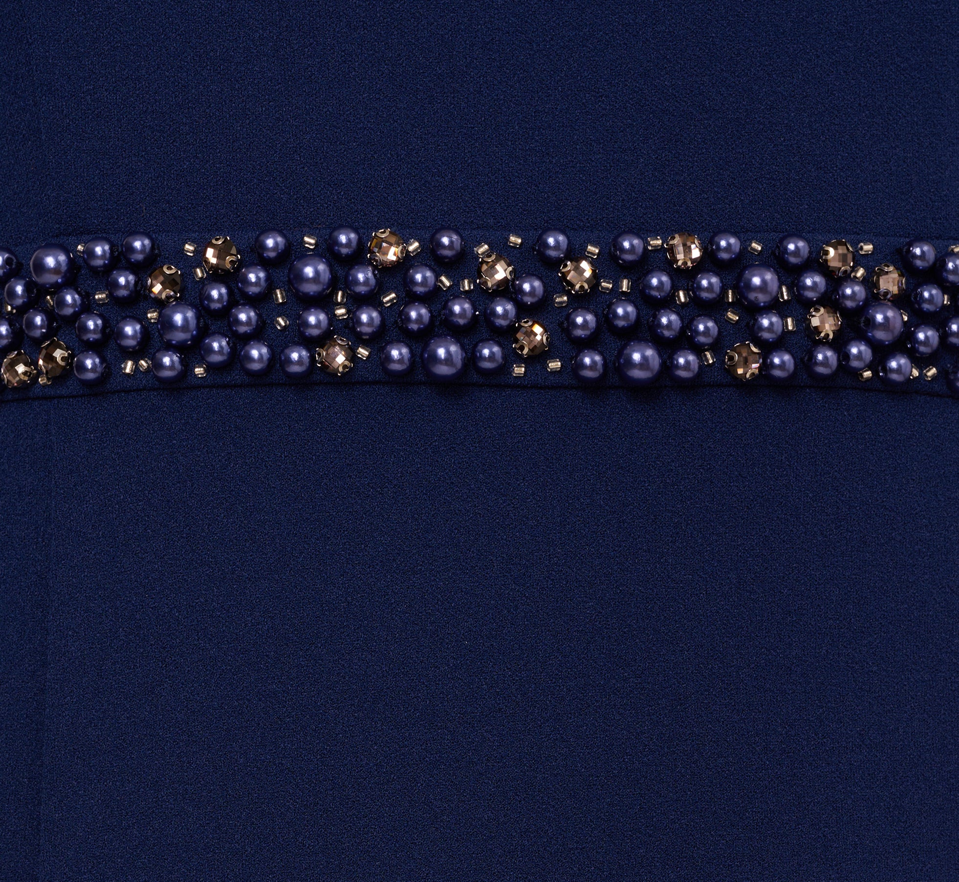 Sleeveless Mock Neck Pearly Midi Dress In Navy Sateen、mySite、solidvoid