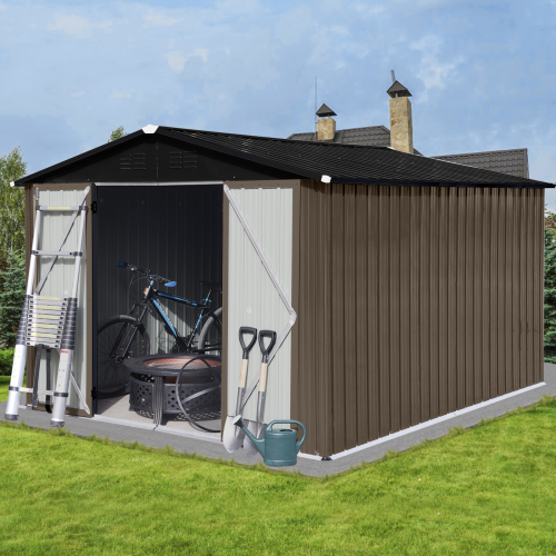 Metal garden sheds 8ftx10ft outdoor storage sheds Dark-grey、、eastwooduniform