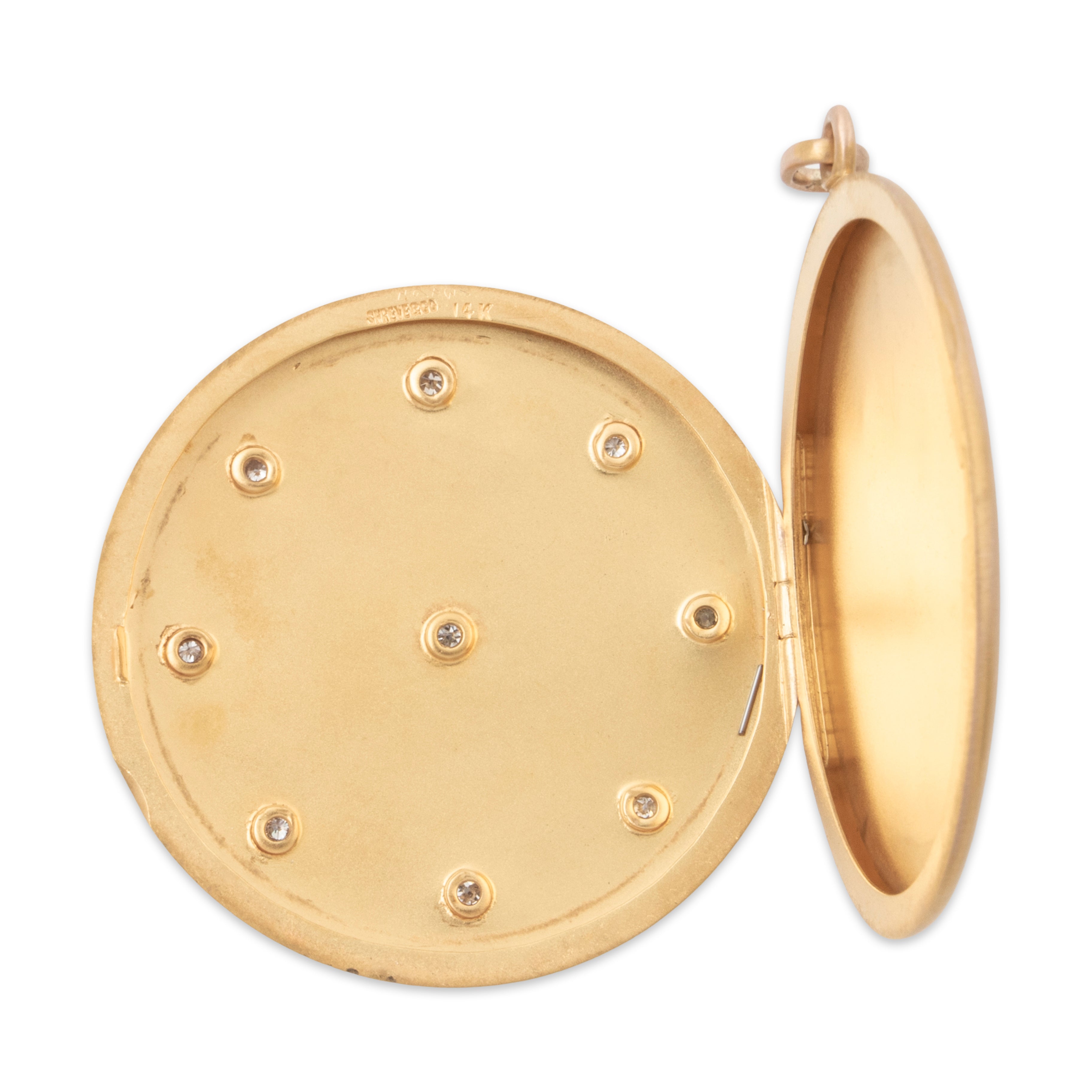 Antique Oversized 14k Yellow Gold Old Mine Diamond Brushed Finish Locket Pendant、mySite、hinf8tx79