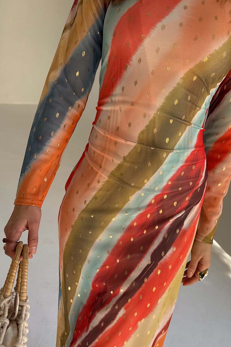 Sunset Stripe Mesh Midi Dress、mySite、solidvoid