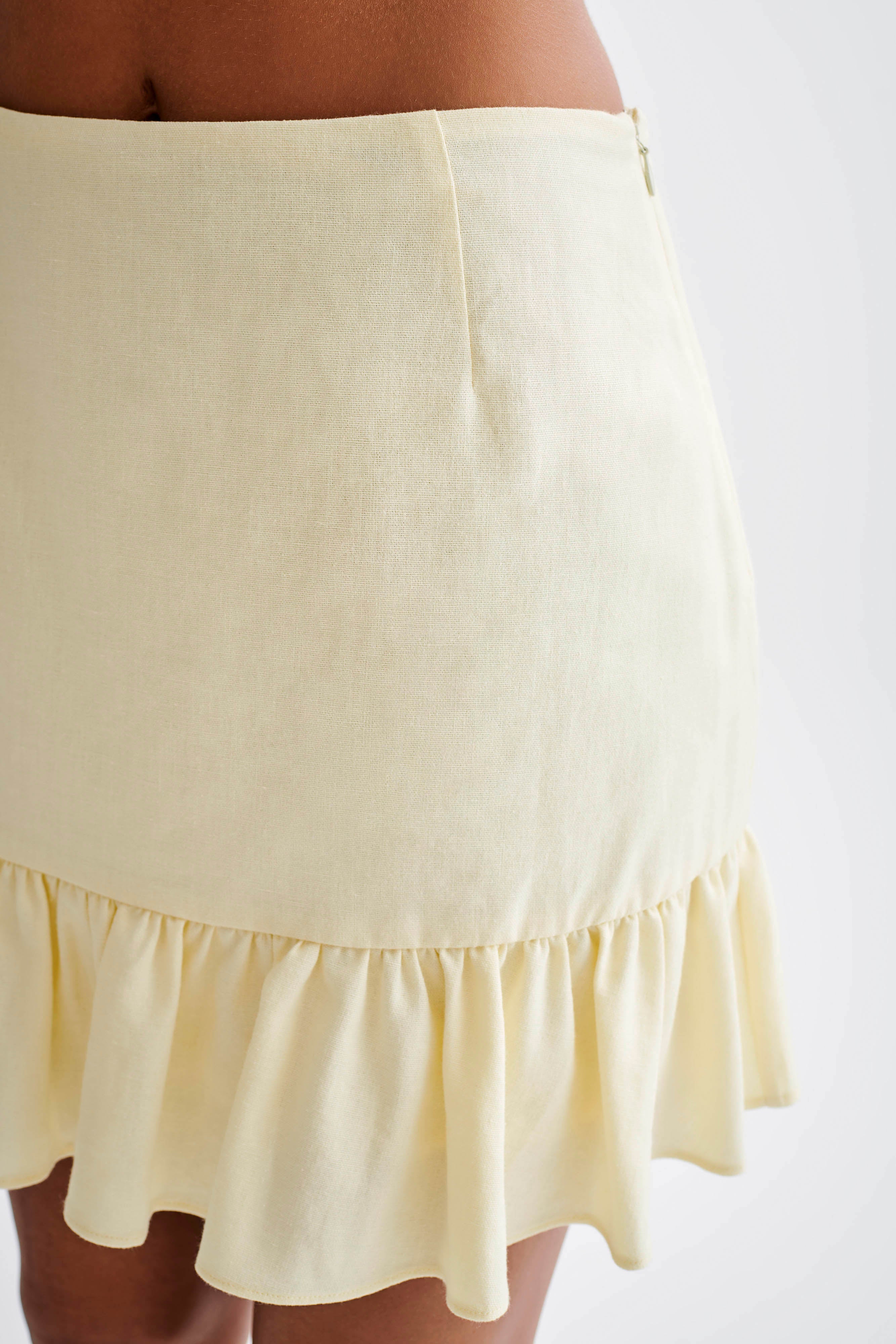 Delfina Linen Mini Skirt With Ruffle - Lemon Sherbet、mySite、solidvoid