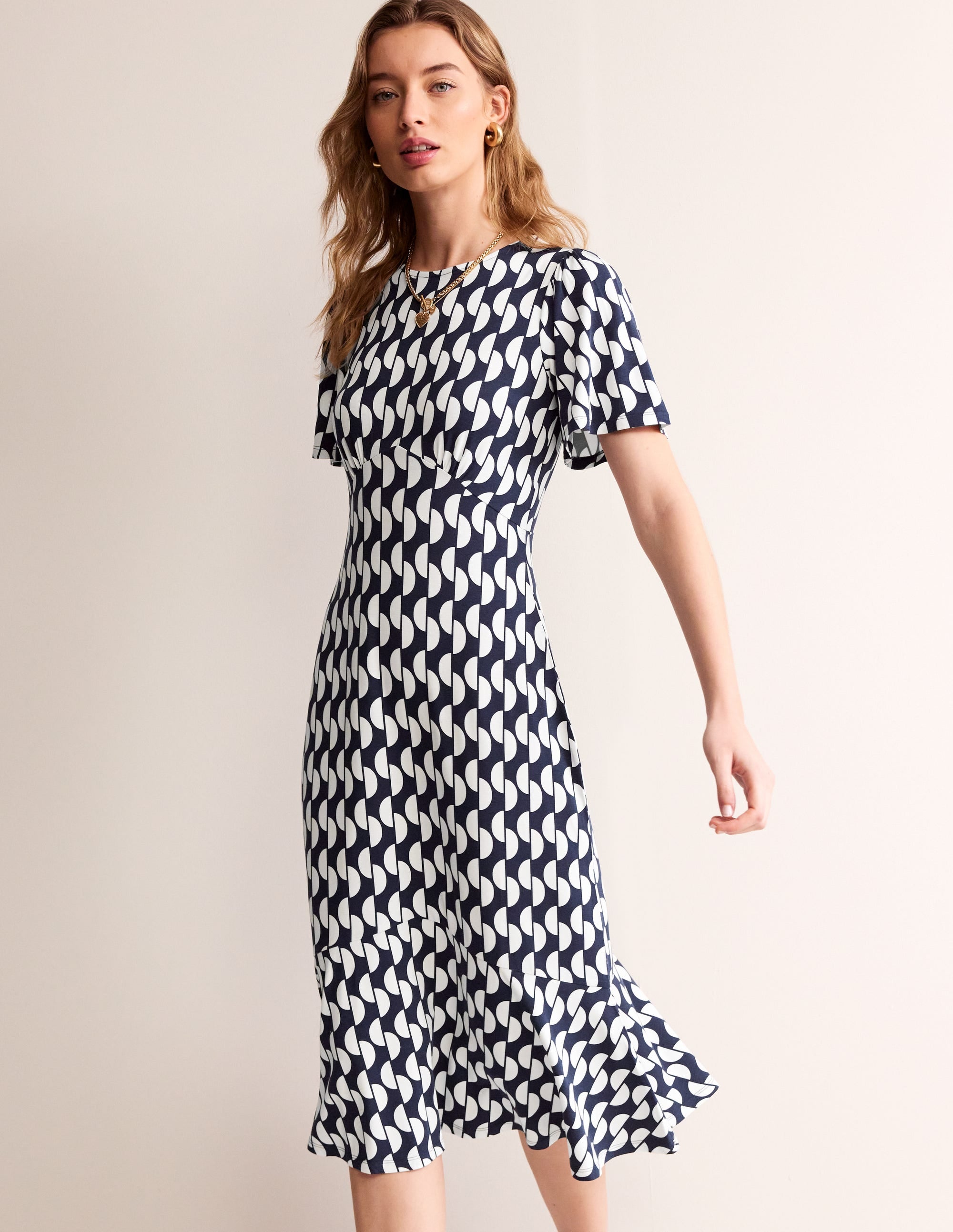  Felicity Jersey Midi Tea Dress-French Navy, Geo Wave、mySite、ashleygrahame
