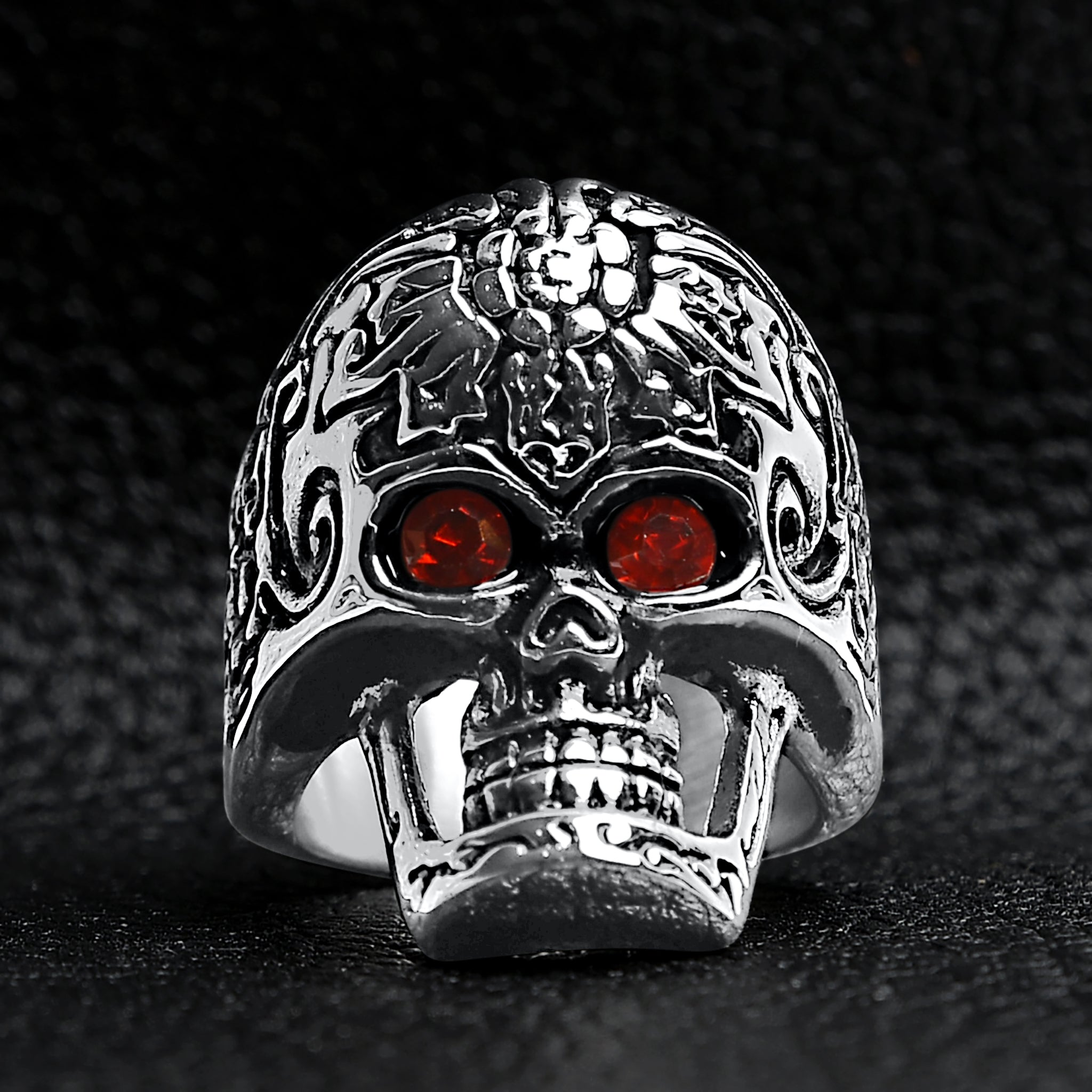 Large Red CZ Eyed Detailed Skull Stainless Steel Ring / SCR4005、mySite、dreamappss