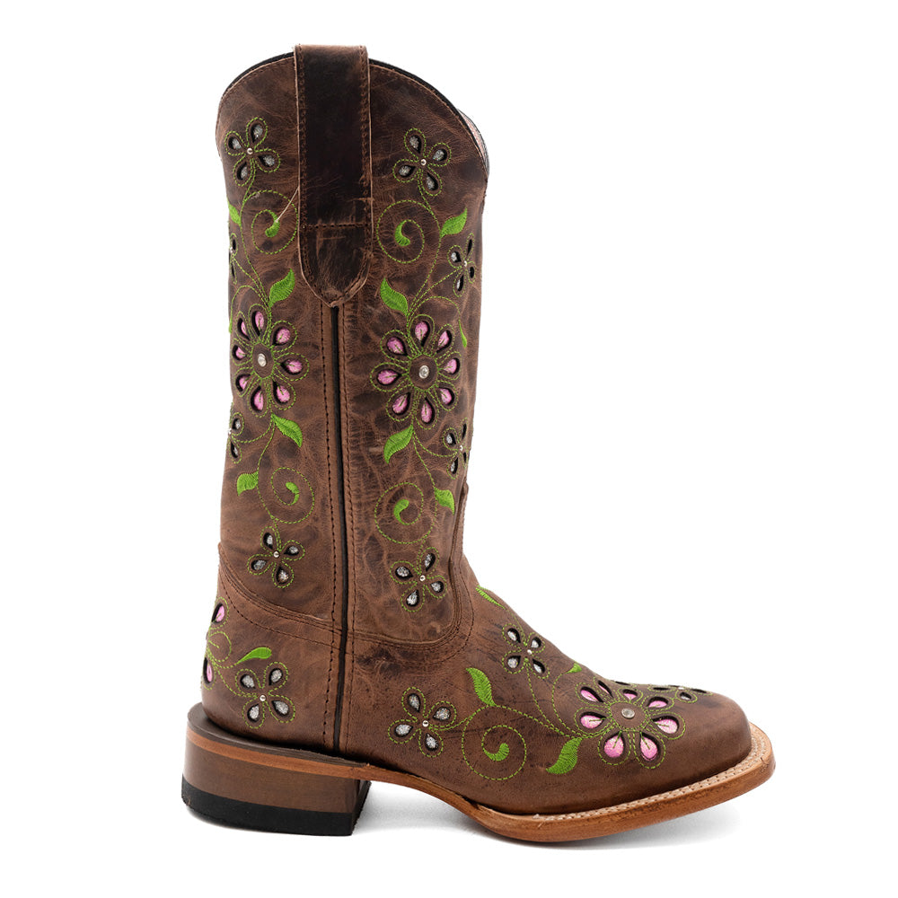 Blossom Tooled Inlay Embroidered Square Toe Pull On Cowboy Boots、mySite、gtrtttuynbv