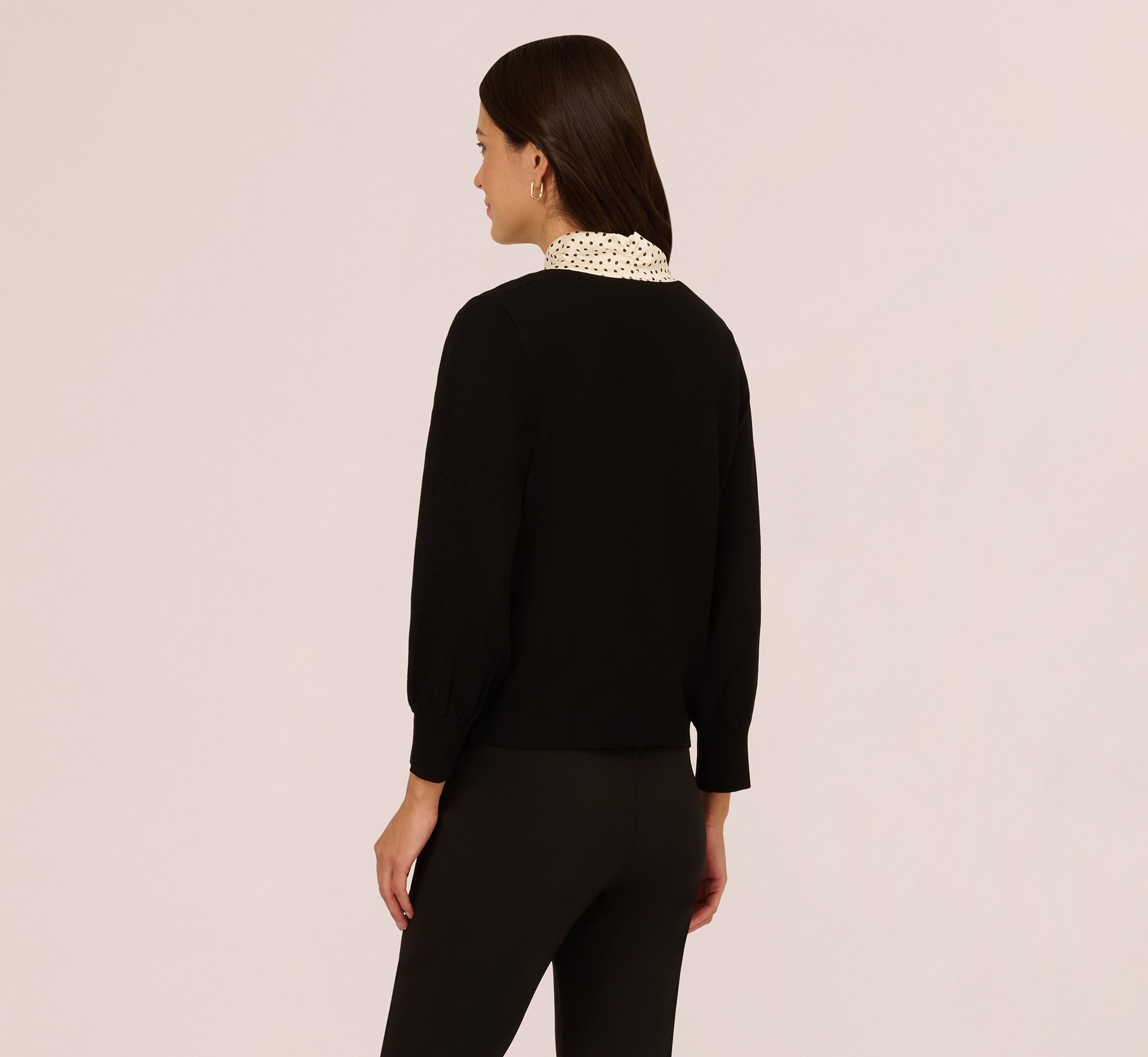 Three Quarter Sleeve Combo Scarf Sweater In Black Champagne Blush、mySite、solidvoid