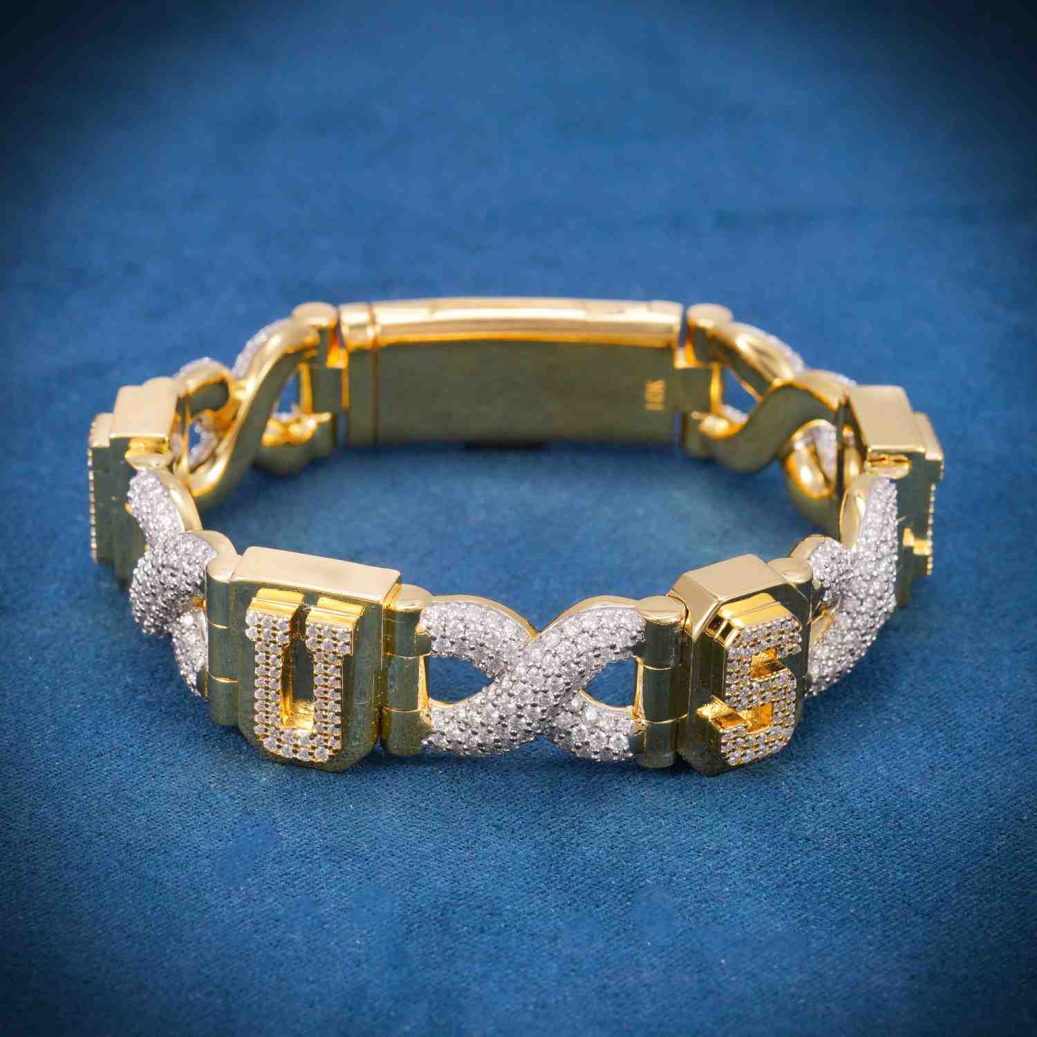 Custom Letters Moissanite Infinity Link Bracelet 14K Gold、mySite、hinf8tx79