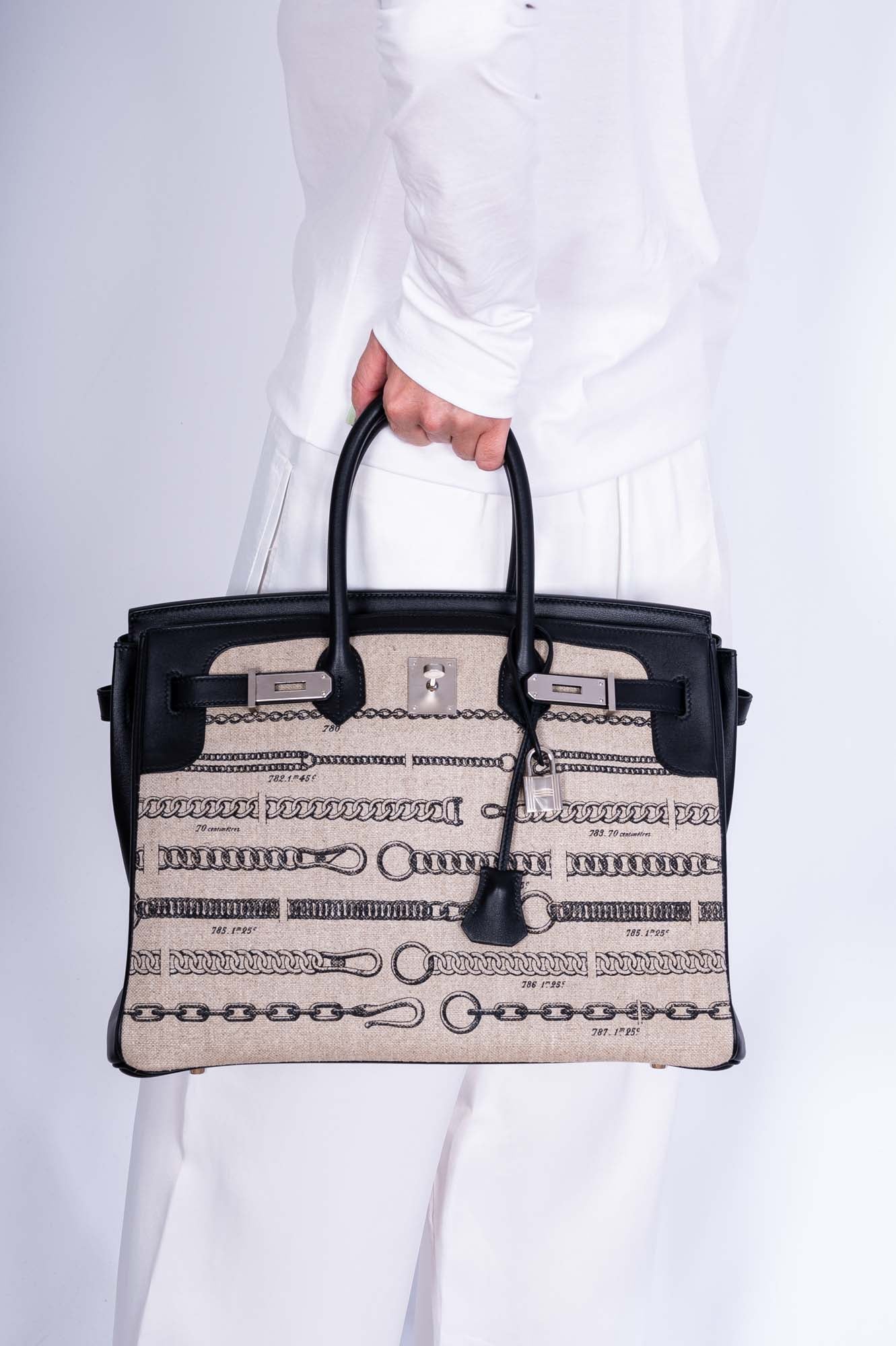 Hermès Birkin 35 De Camp Dechainee Toile And Black Veau Swift Palladium Hardware、mySite、garminoutage.com