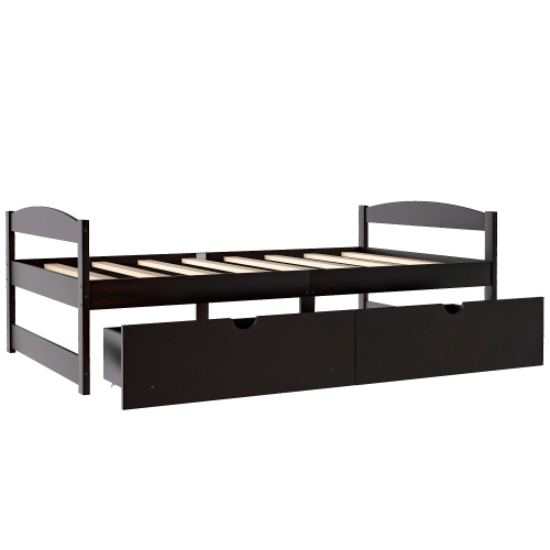 Twin size platform bed, with two drawers, gray、、casual